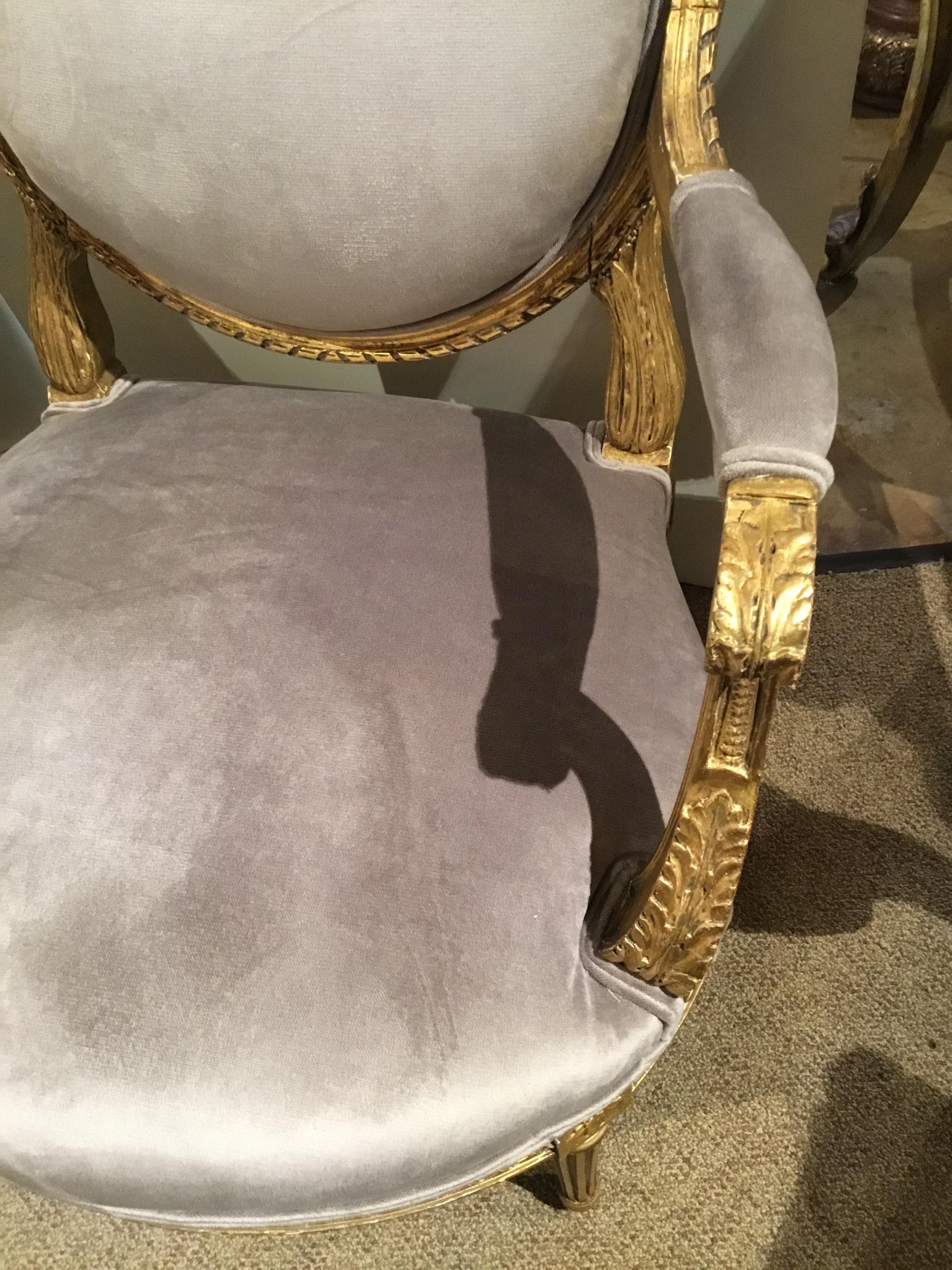 Pair of French Giltwood Louis XVI-Style Chairs with New Upholstery 3