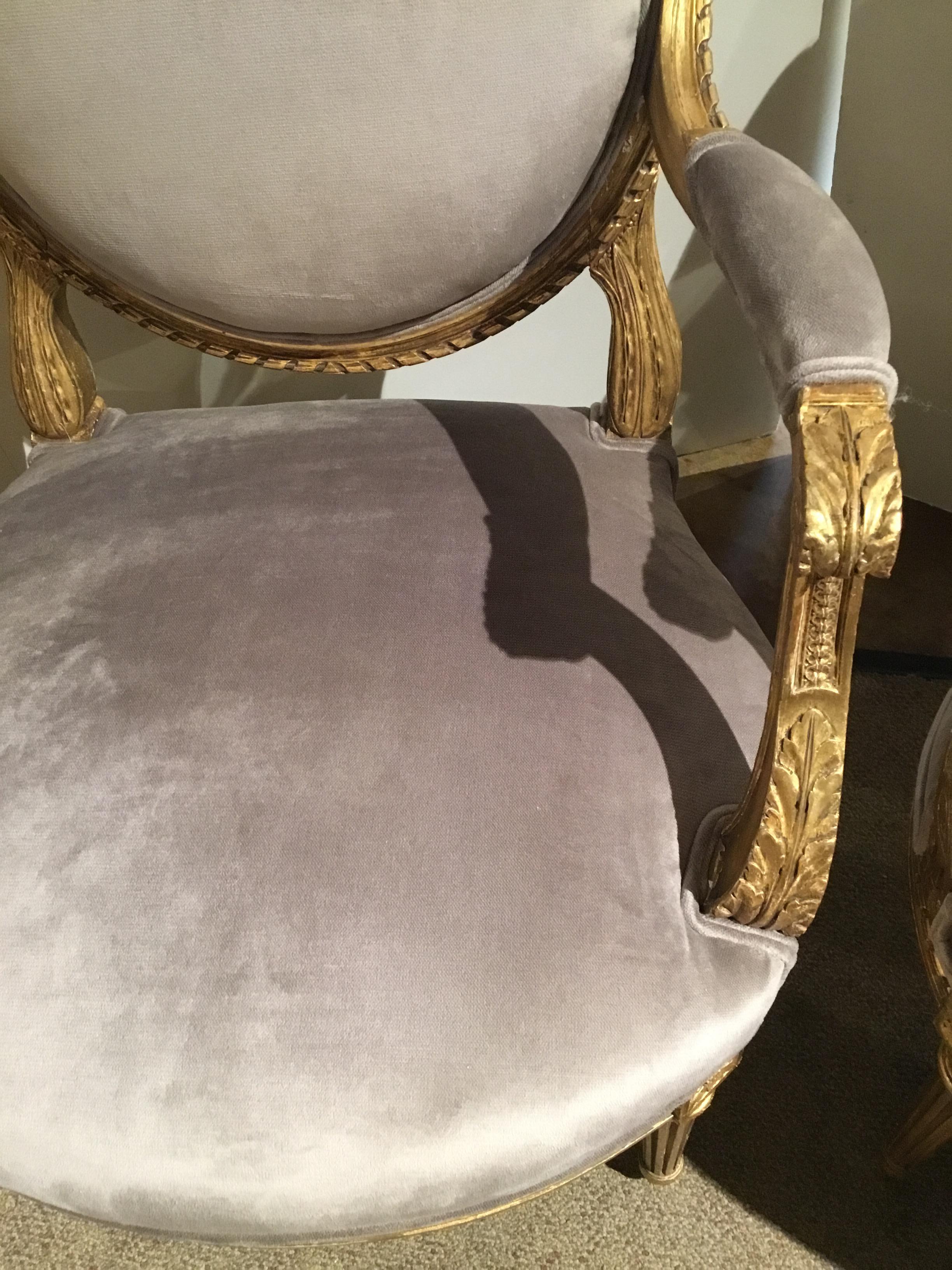 Pair of French Giltwood Louis XVI-Style Chairs with New Upholstery 4