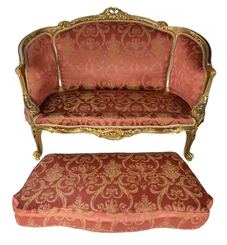 Pair of French Giltwood Loveseat Sofas For Sale 6