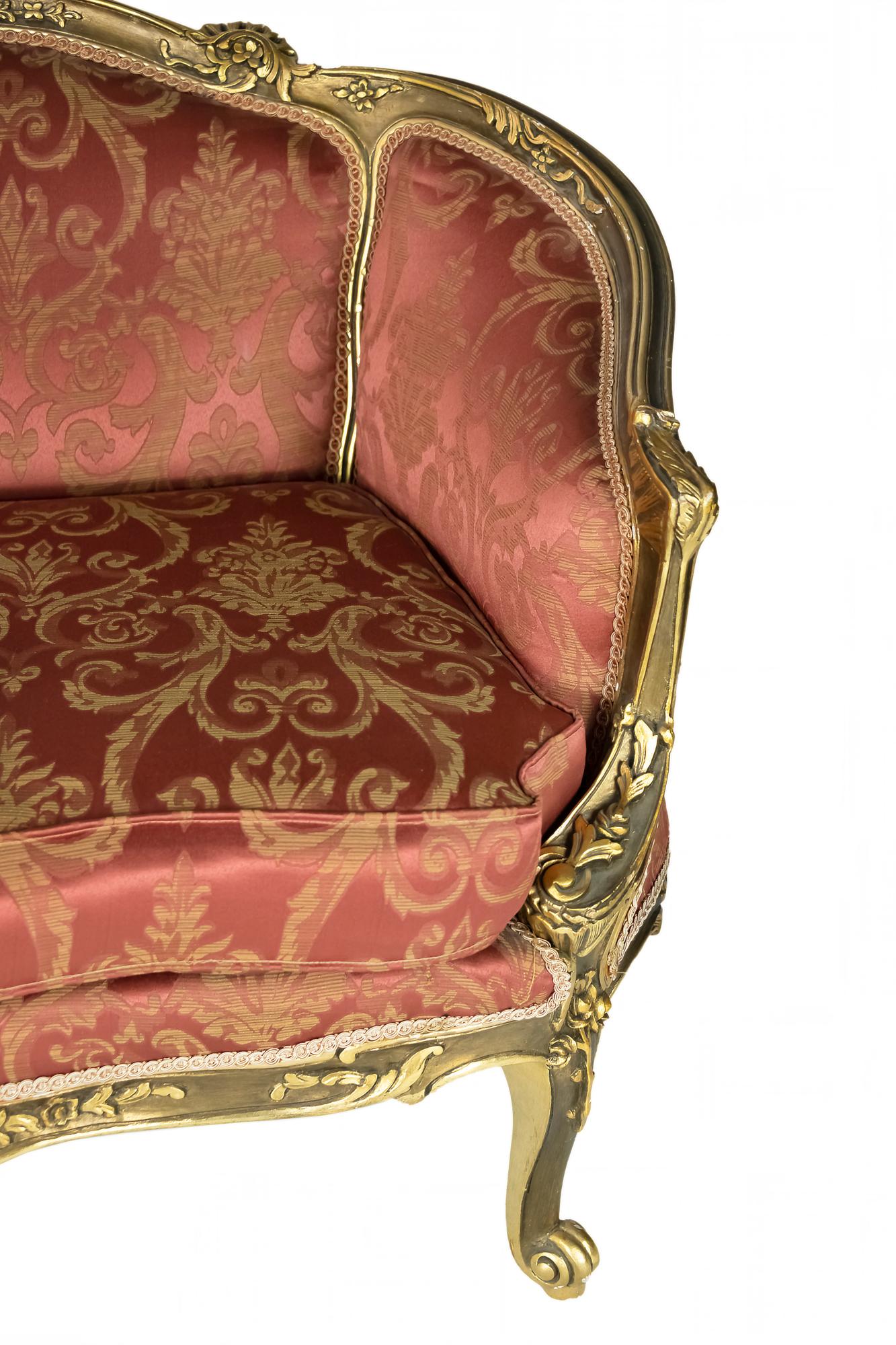 Textile Pair of French Giltwood Loveseat Sofas
