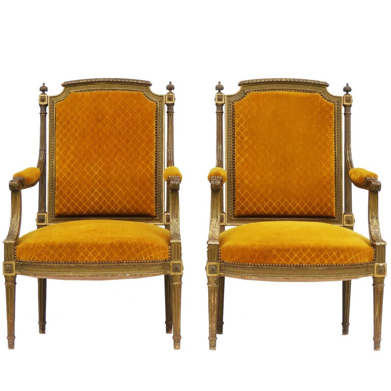Pair of French Giltwood Open Armchairs 20th Century Louis XVI Revival ...