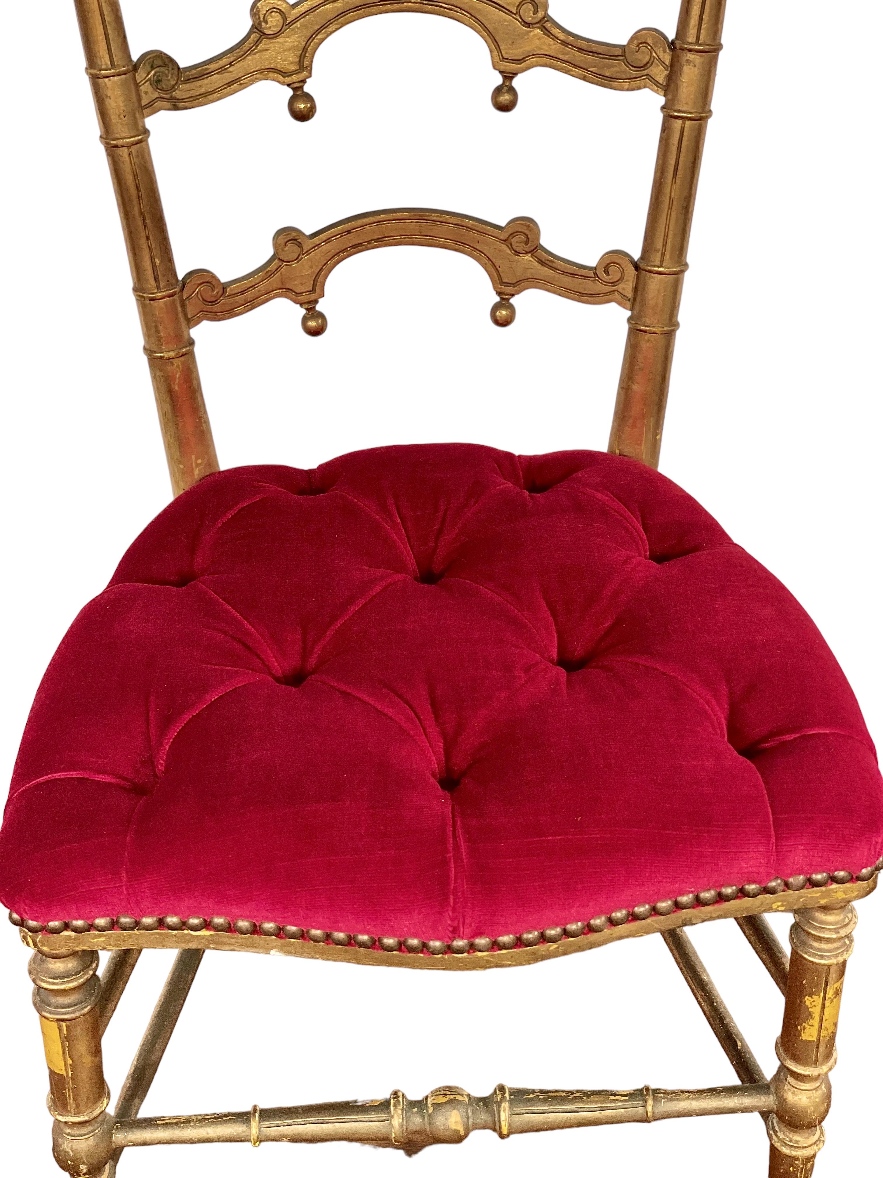 Velvet 1880s Set of 2 French Giltwood Opera Chairs  For Sale