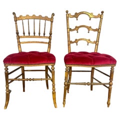 Pair of French Giltwood Opera Chairs with Red Velvet Seats, 2nd Empire Period