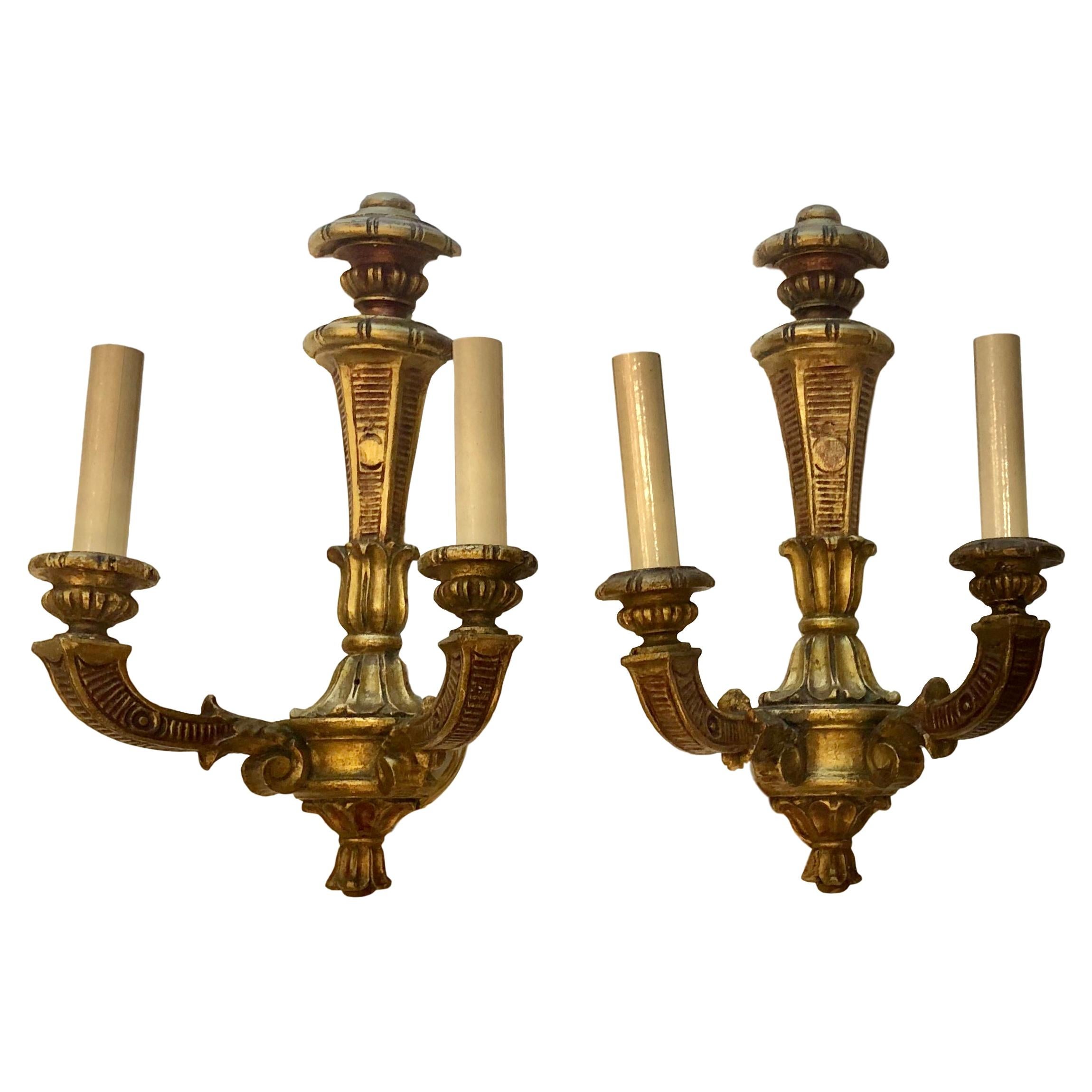 Pair of French Giltwood Sconces For Sale