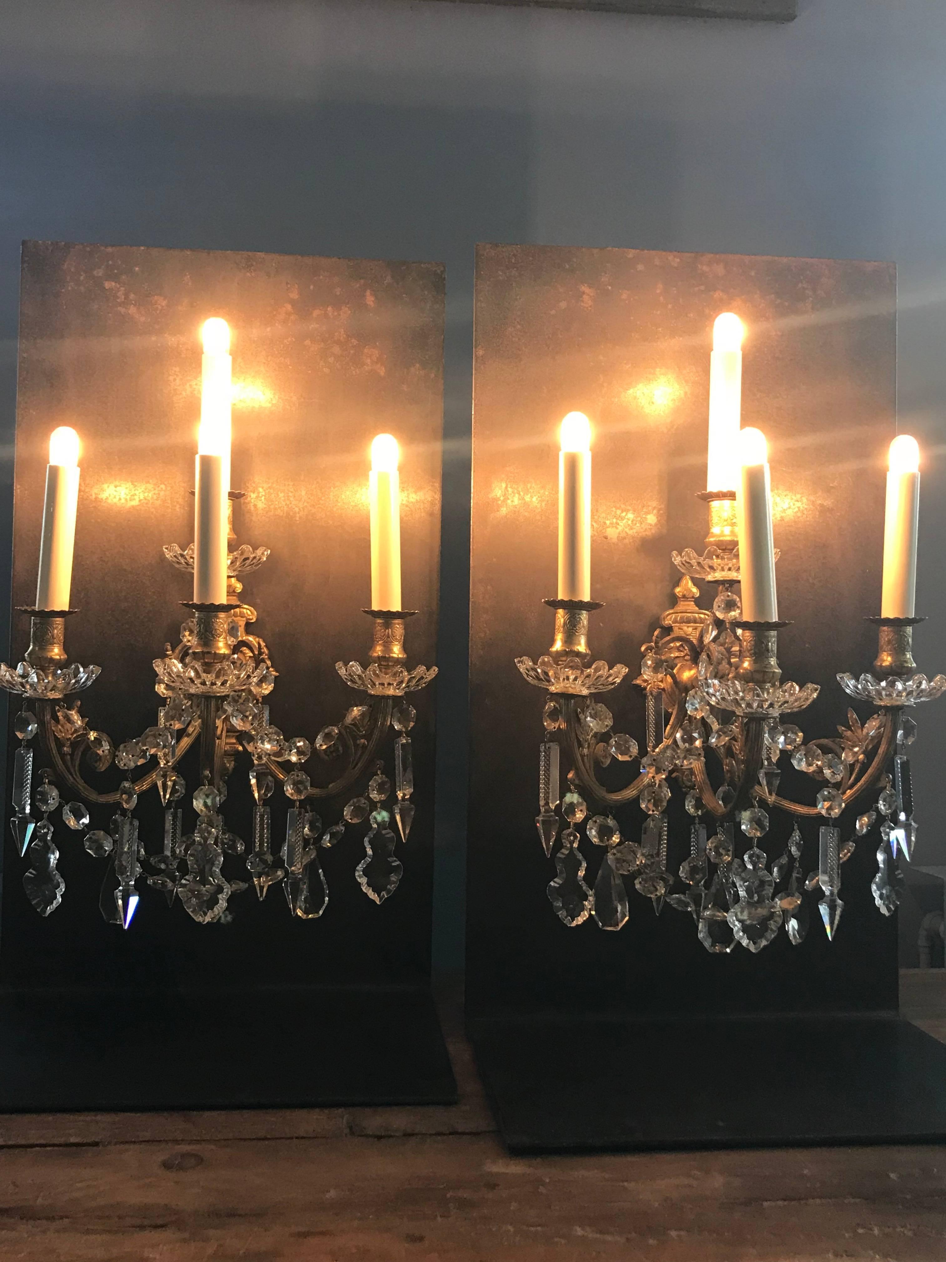 Pair of French Antique Girandoles Sconces In Excellent Condition For Sale In Schellebelle, BE