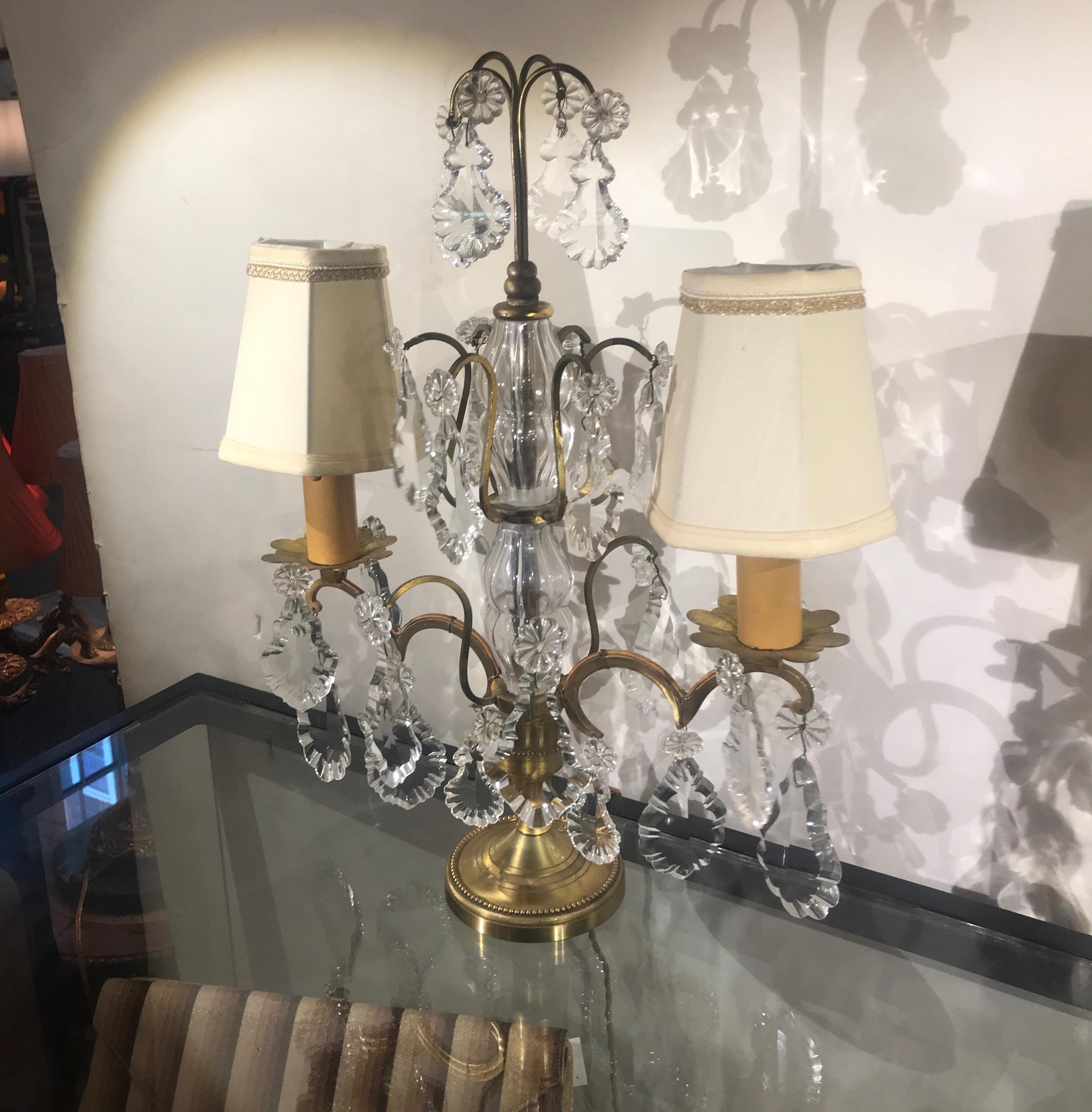 Pair of French Girondole Candelabra Lamps In Good Condition In Lambertville, NJ