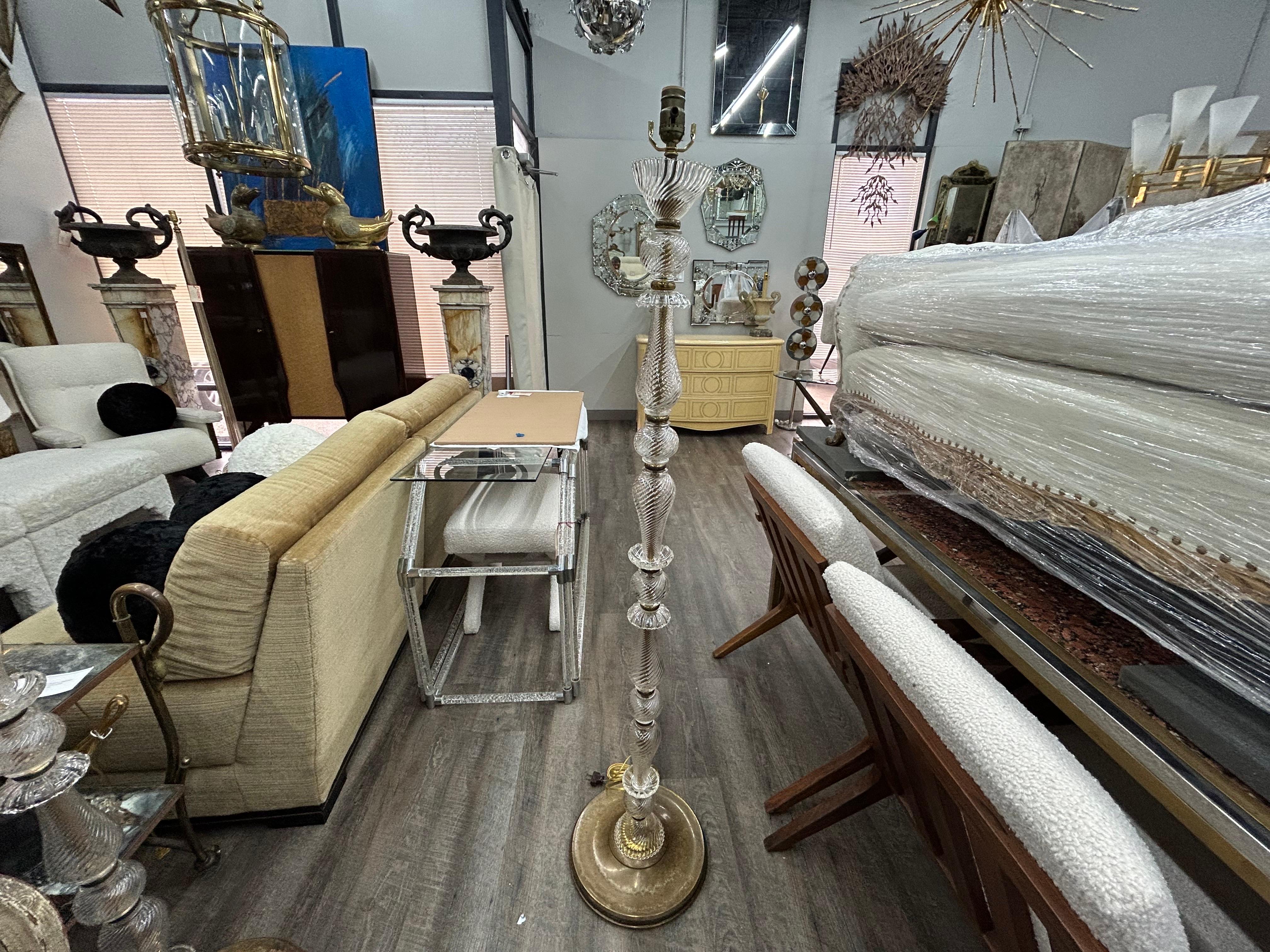 Hollywood Regency Pair Of French Glass And Brass Floor Lamps For Sale