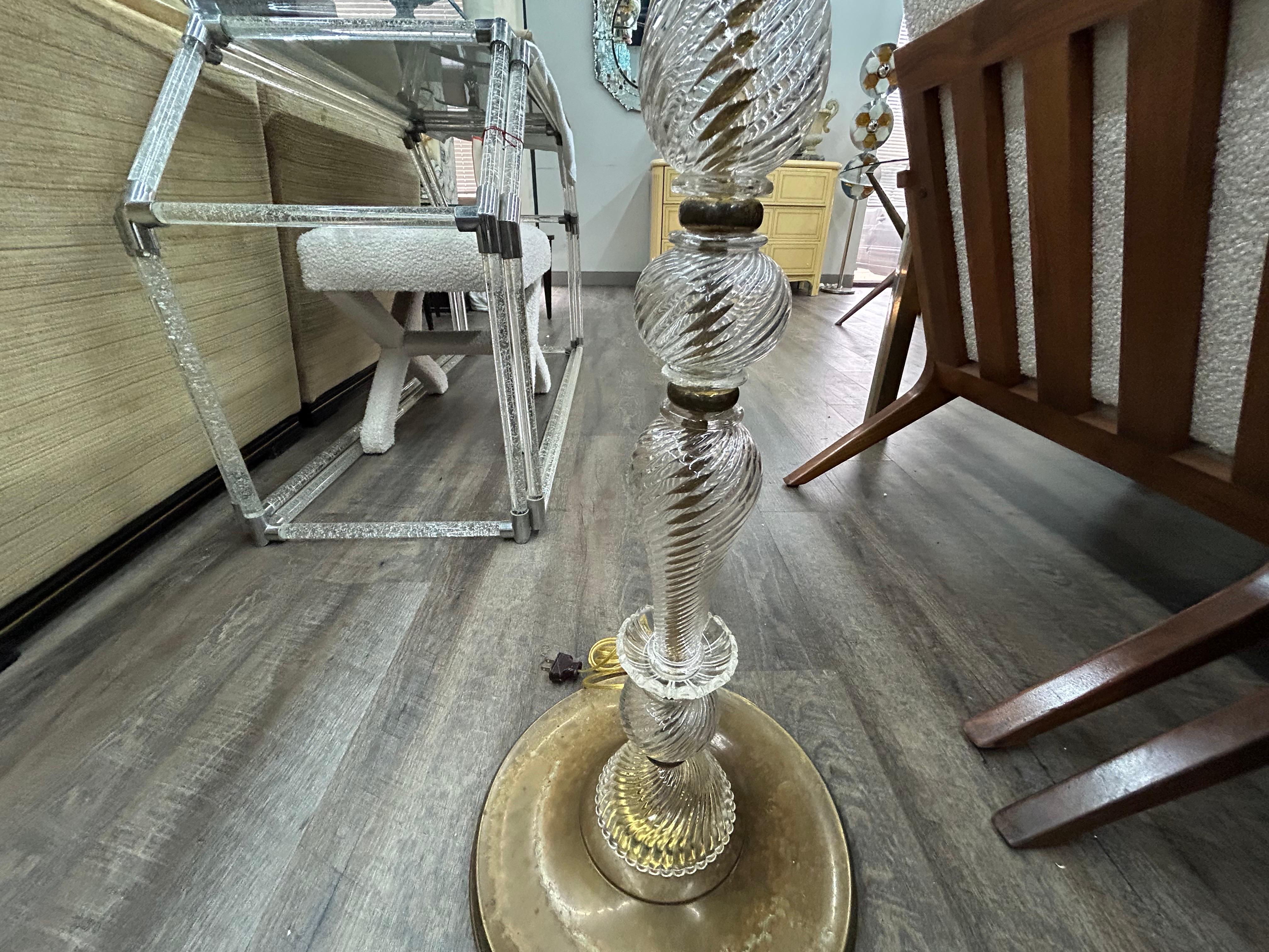 Early 20th Century Pair Of French Glass And Brass Floor Lamps For Sale