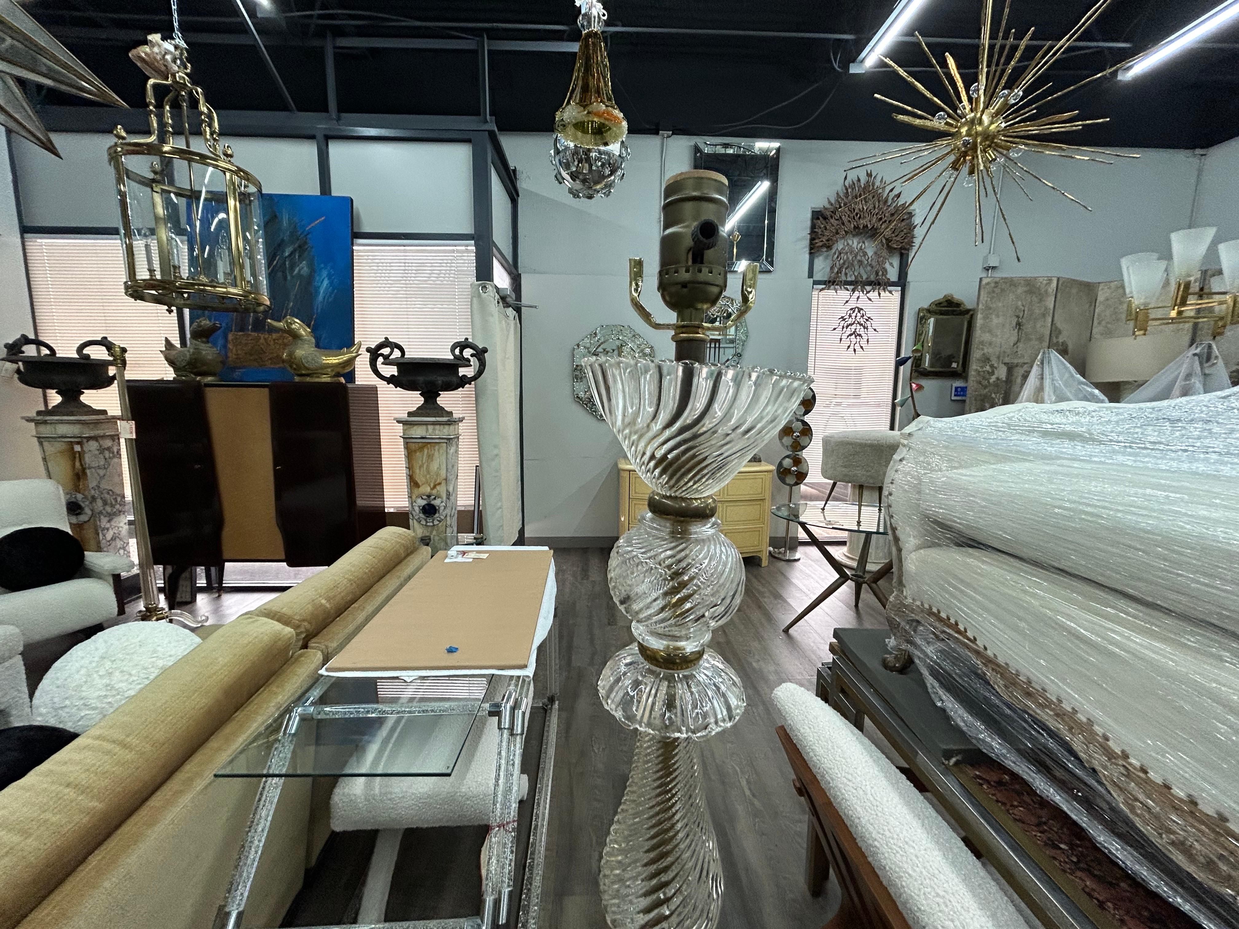 Pair Of French Glass And Brass Floor Lamps For Sale 3
