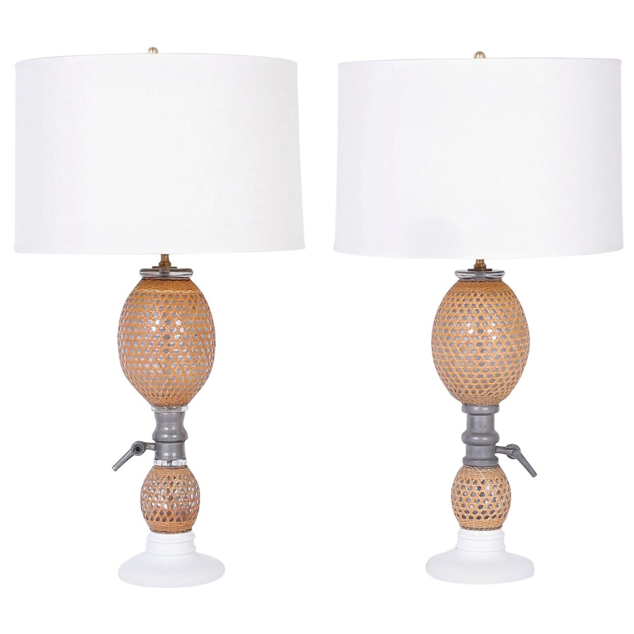 Pair of French Glass Bottle Table Lamps