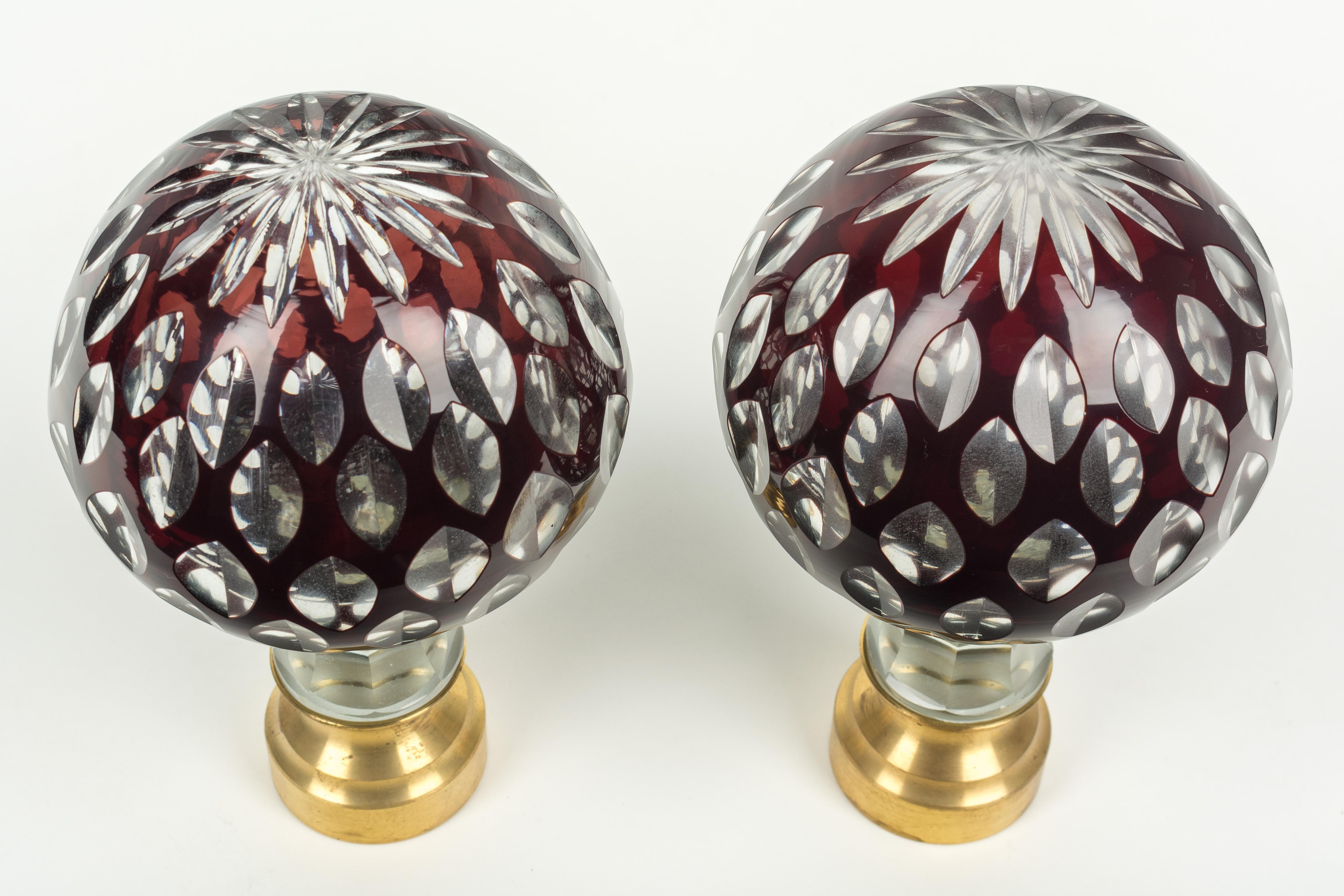 Pair of French Glass Boules d'Escalier or Newel Post Finials at 1stDibs