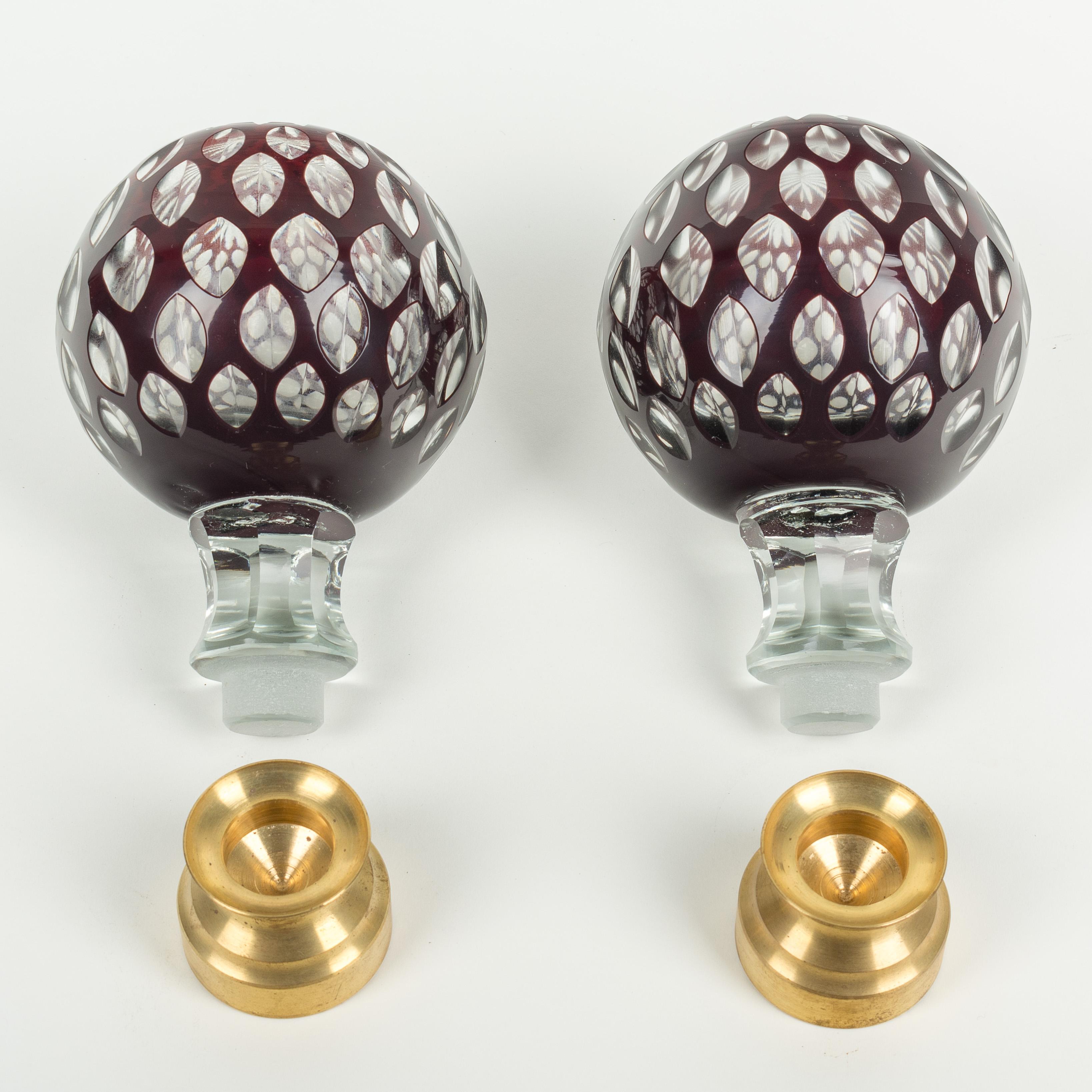 Pair of French Glass Boules d'Escalier or Newel Post Finials In Excellent Condition In Winter Park, FL