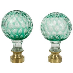 Pair of French Glass Boules d'Escalier or Newel Post Finials