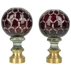 Pair of French Glass Boules d'Escalier or Newel Post Finials