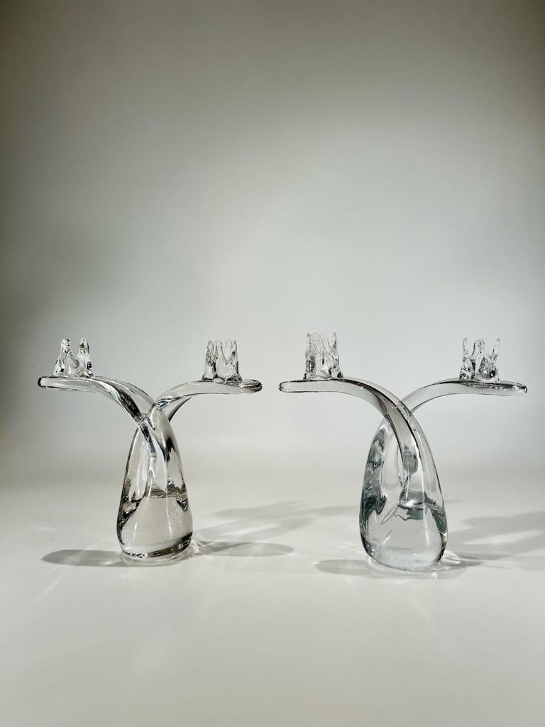 Perfect pair of french candelabra in transparent glass for two candles