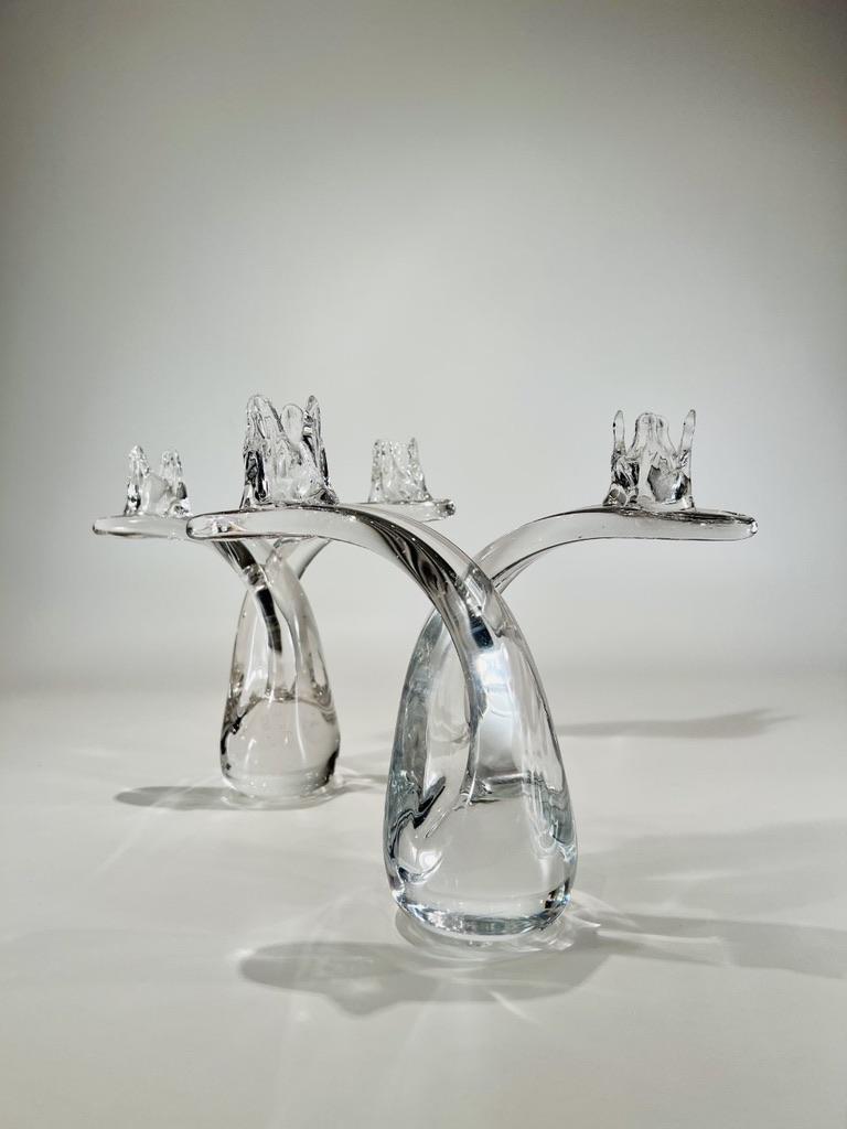 Hand-Carved Pair of french glass candelabra attributed to Daum circa 1950 For Sale