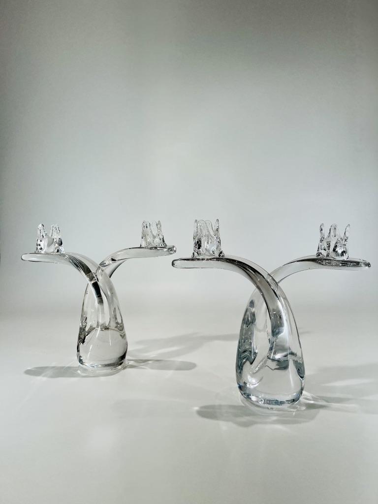 Pair of french glass candelabra attributed to Daum circa 1950 In Good Condition For Sale In Rio De Janeiro, RJ