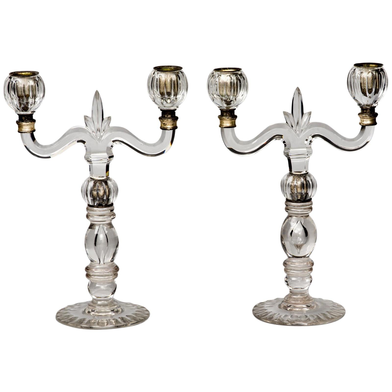 Pair of French Glass Candelabra, circa 1860 For Sale