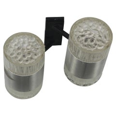 Pair of French Glass, Chrome, Cast Iron Modernist Sconces