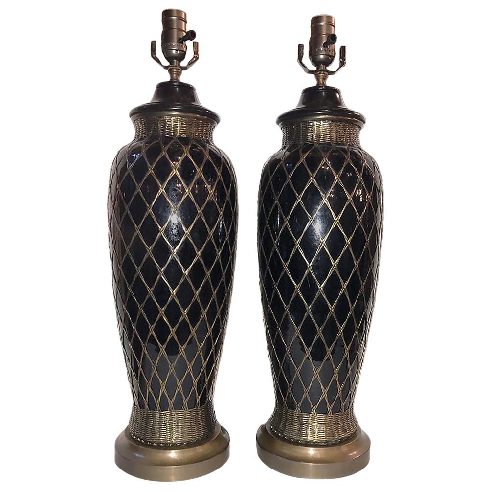Pair of French Glazed Ceramic Table Lamps