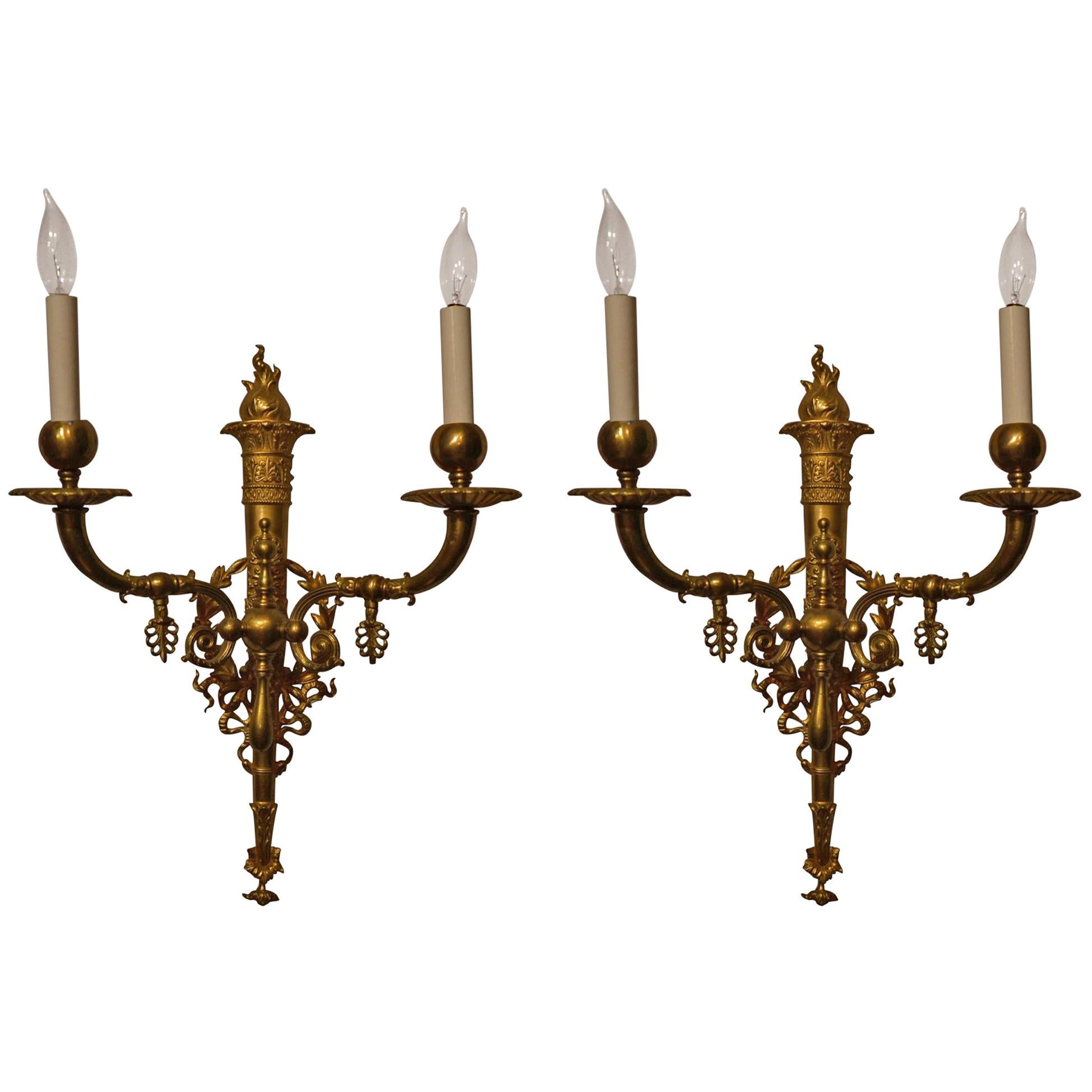 Pair of French Gold Bronze Sconces from the Period of Charles X For Sale
