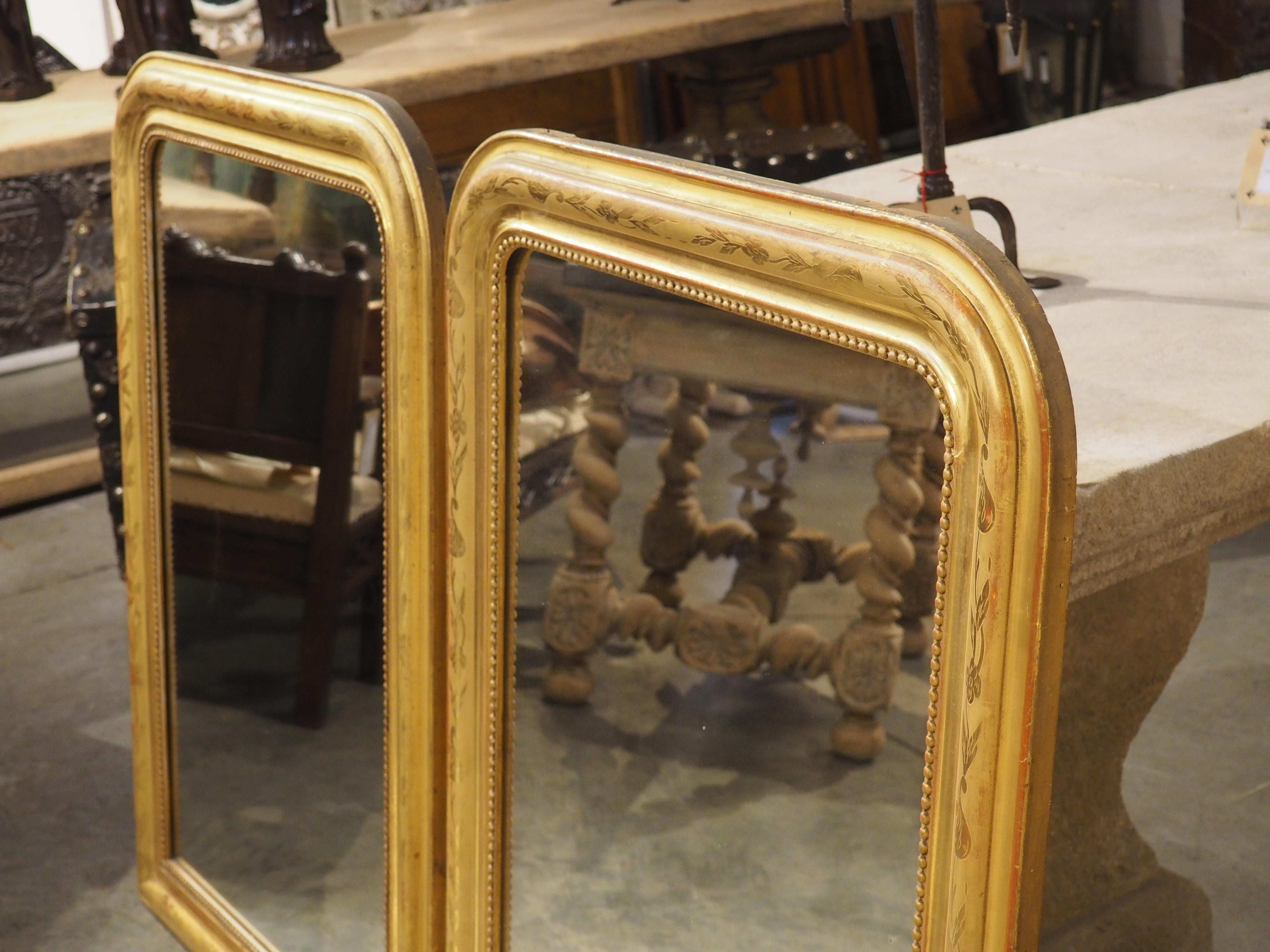 Pair of French Gold Leaf Louis Philippe Mirrors with Floral Motifs, C. 1890 For Sale 12