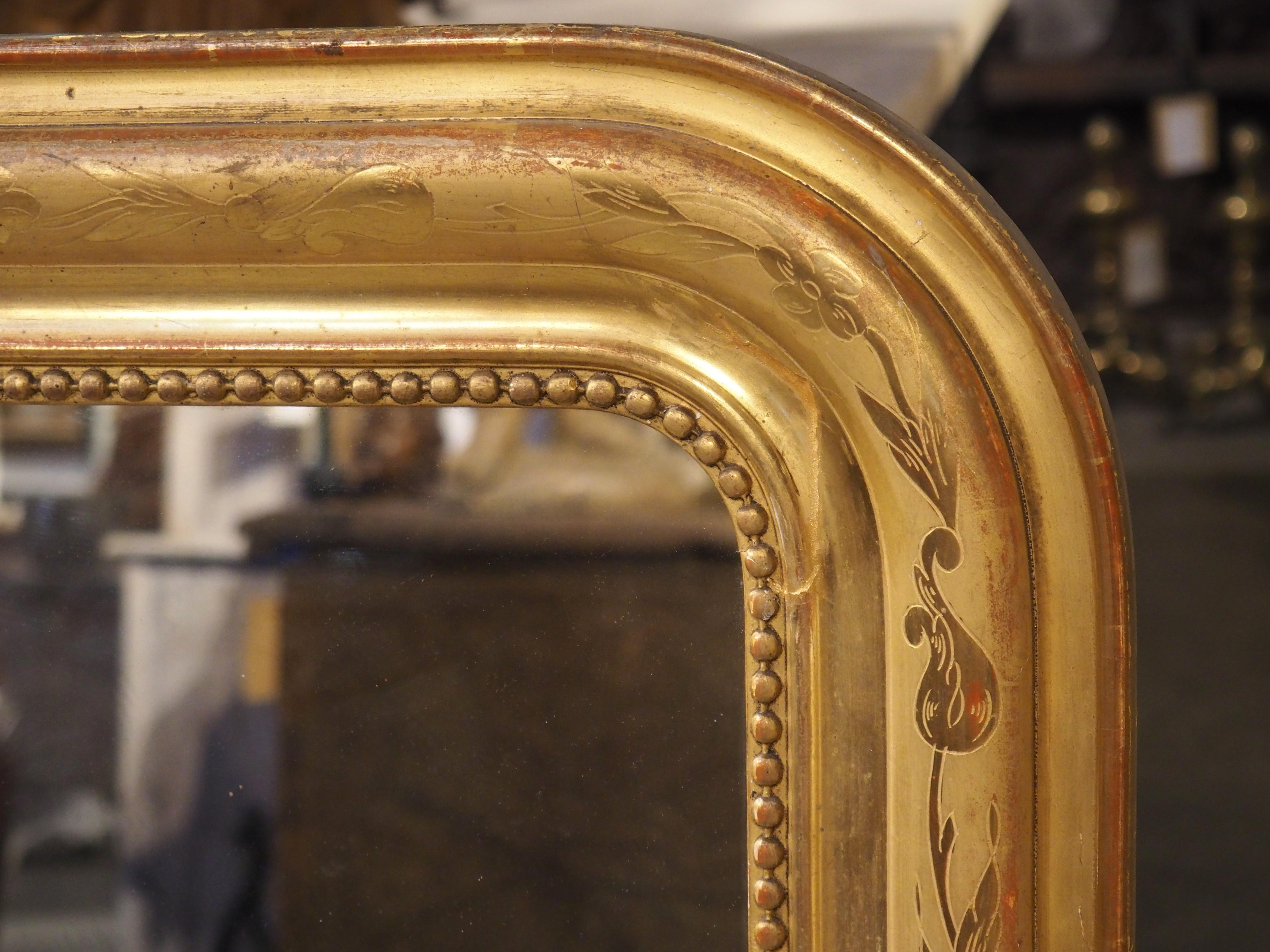 Pair of French Gold Leaf Louis Philippe Mirrors with Floral Motifs, C. 1890 For Sale 1