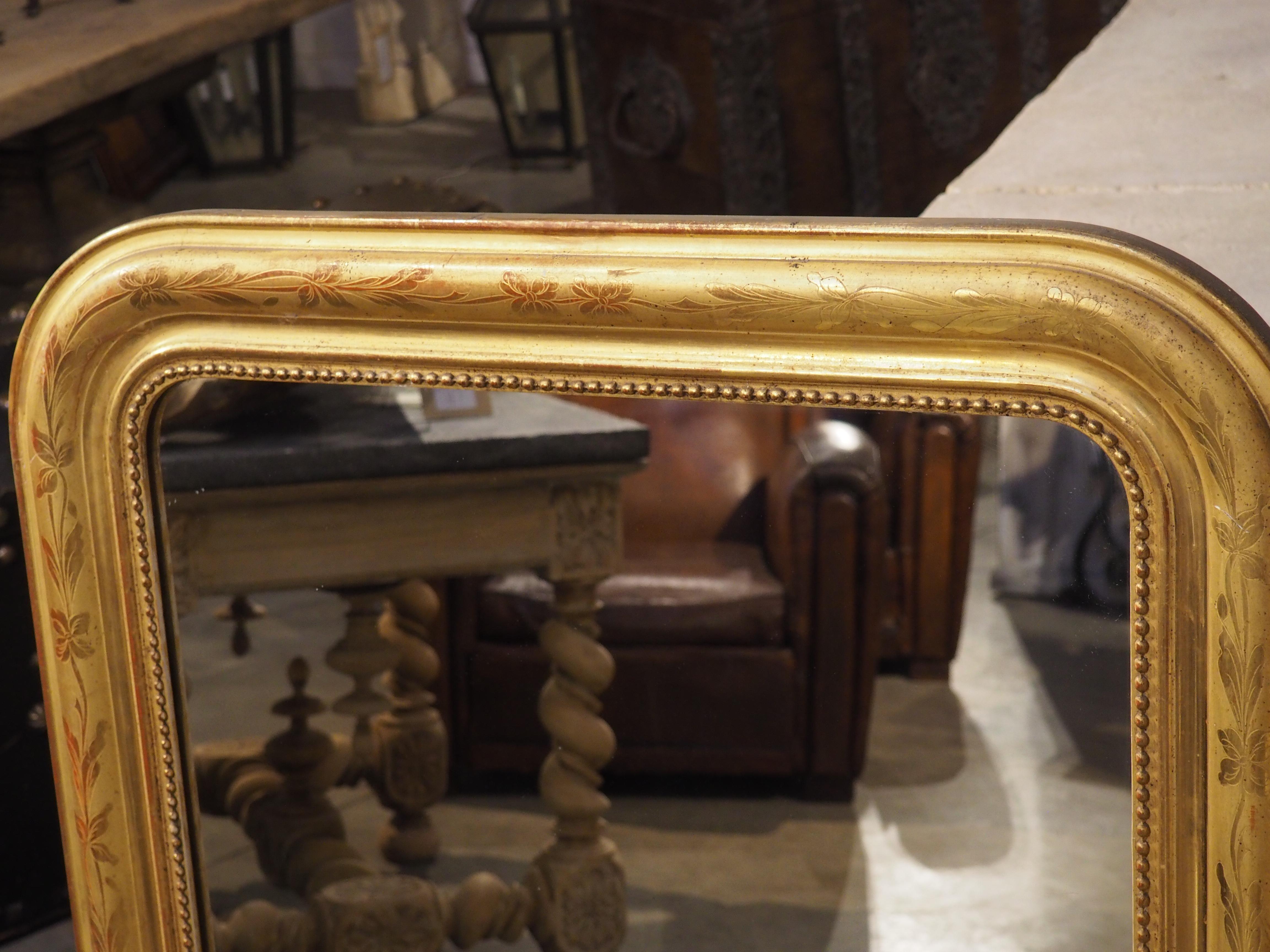 Pair of French Gold Leaf Louis Philippe Mirrors with Floral Motifs, C. 1890 For Sale 3