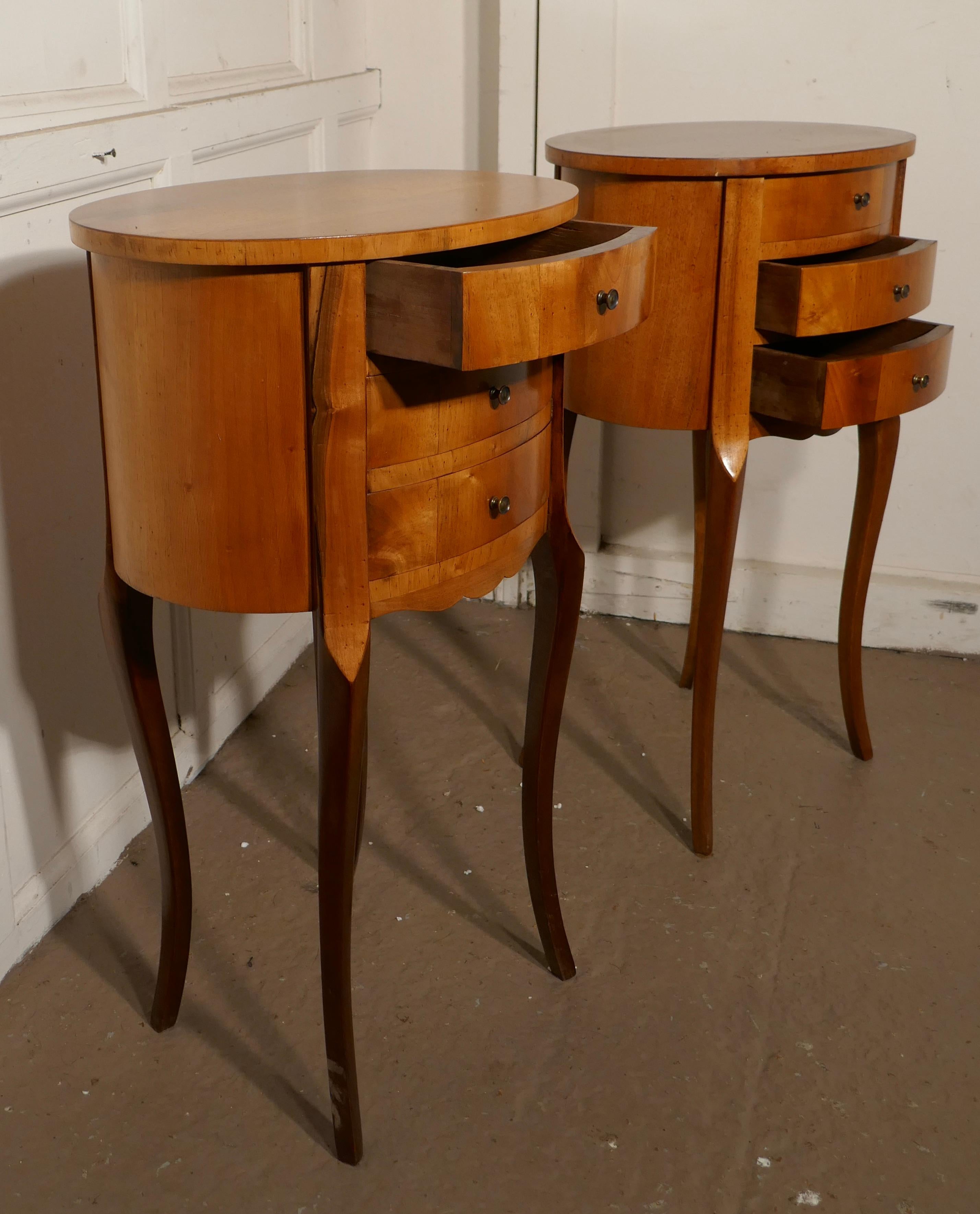 French Provincial Pair of French Golden Cherry Oval Bedside Cabinets
