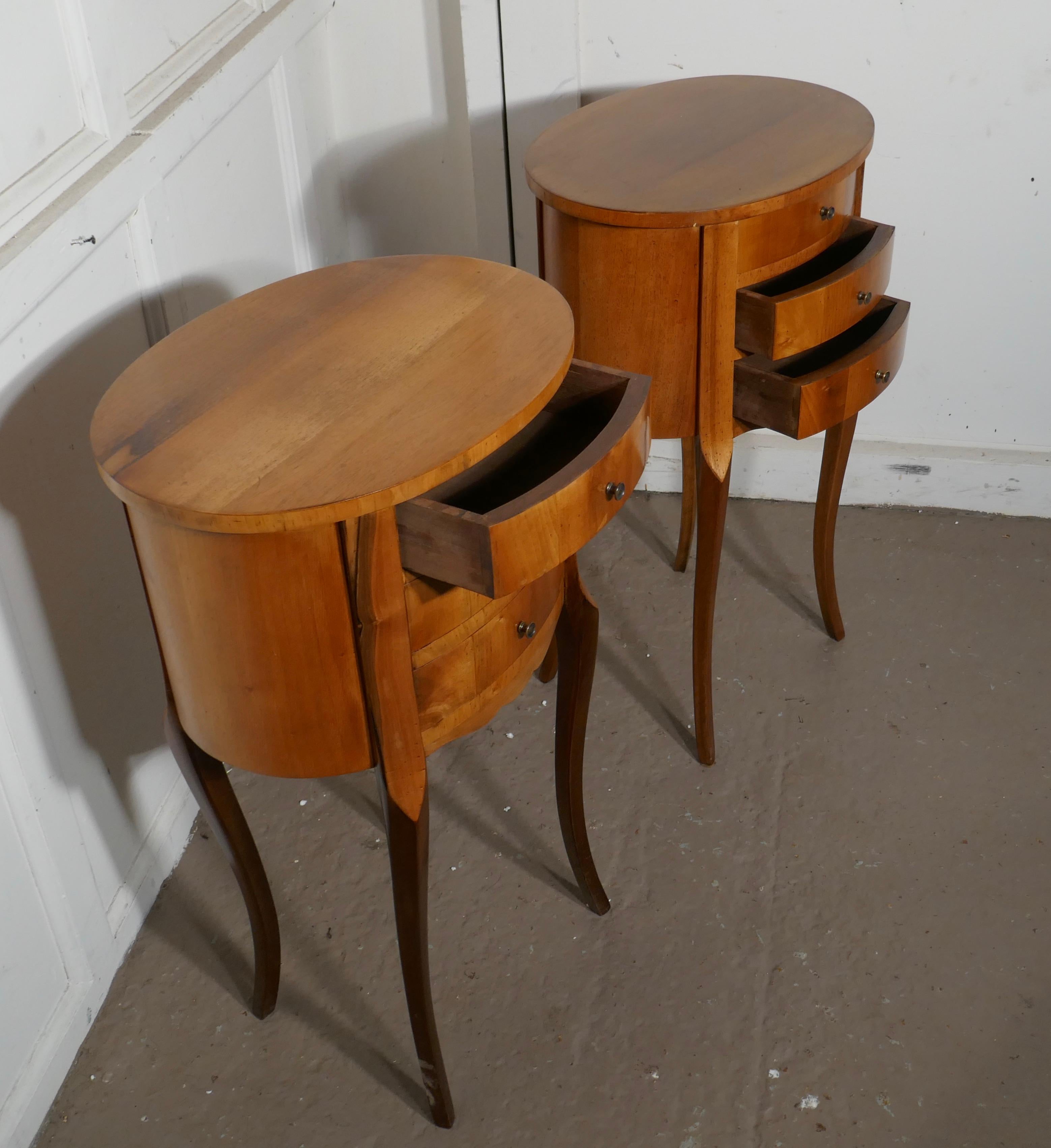 Pair of French Golden Cherry Oval Bedside Cabinets In Good Condition In Chillerton, Isle of Wight