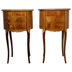 Antique Pair of French Golden Cherry Oval Bedside Cabinets