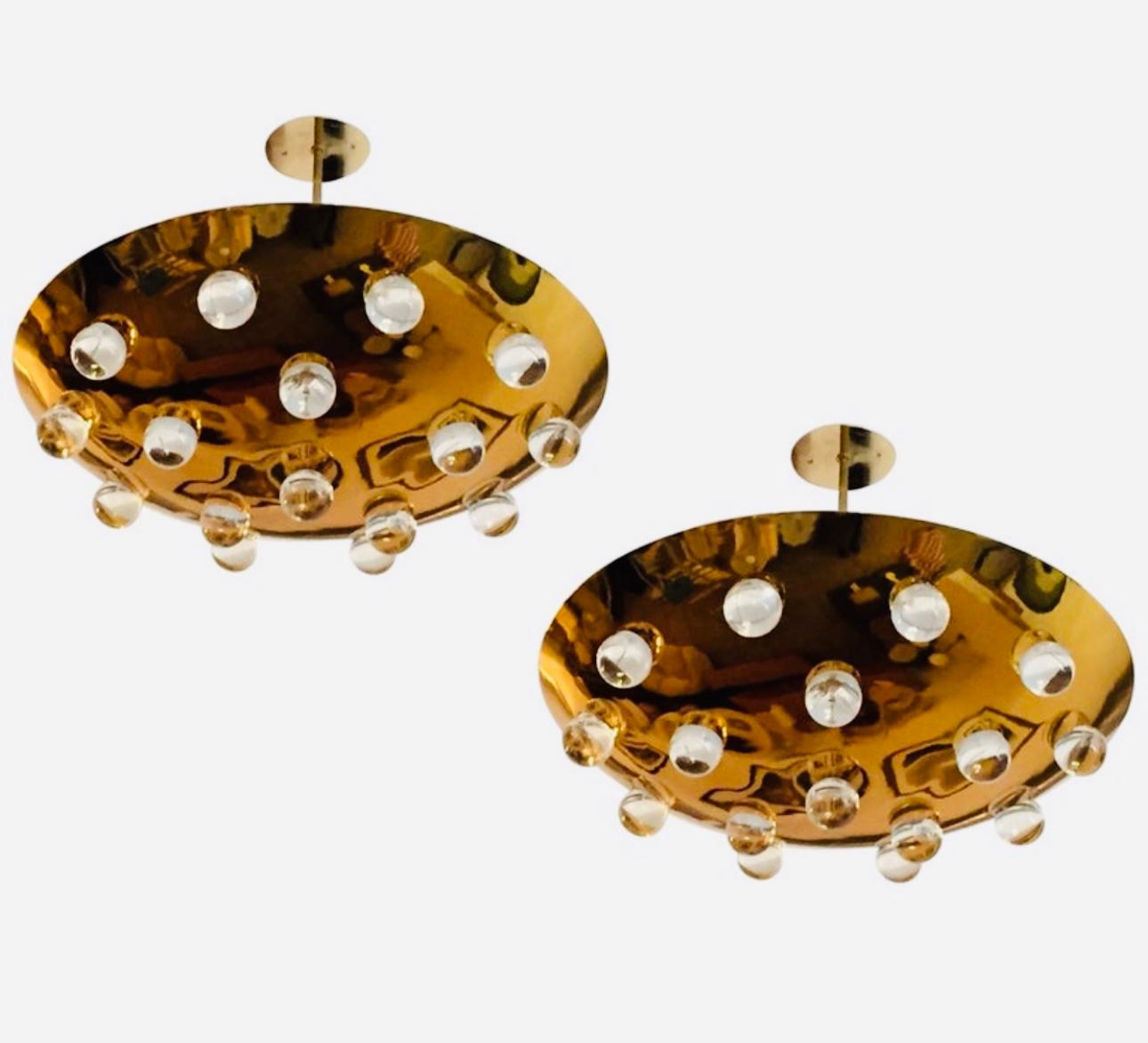 Paire de pendentifs orbes français en cristal doré en vente 3