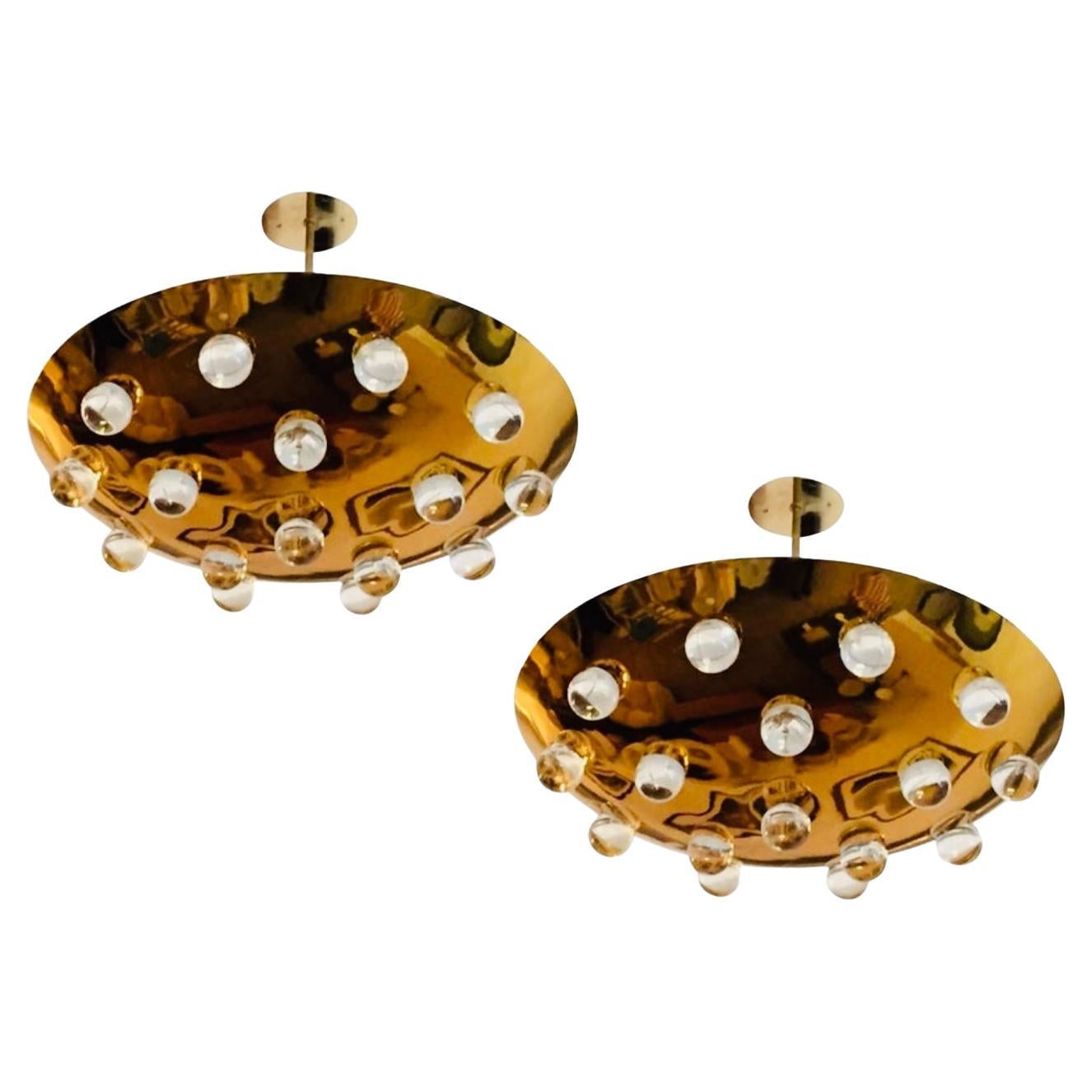 Paire de pendentifs orbes français en cristal doré en vente