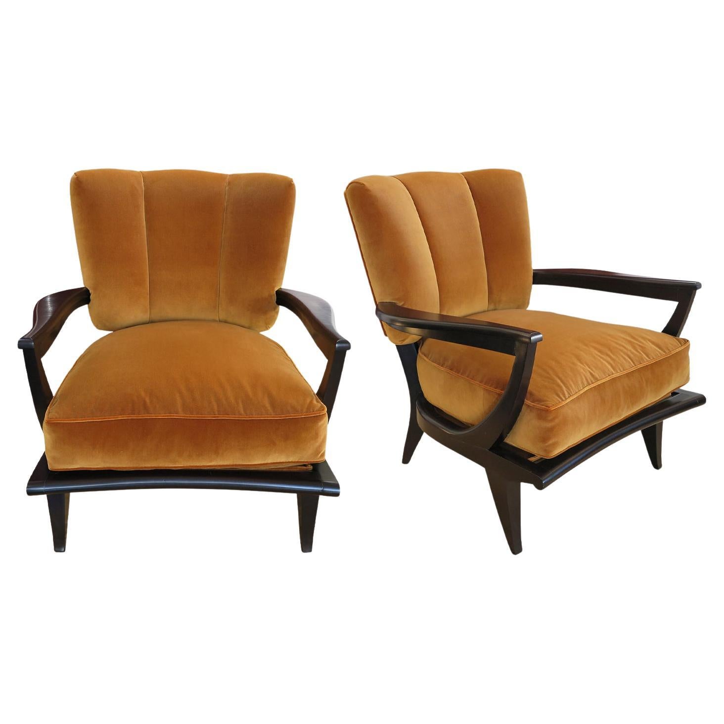 Pair of French Gondola Armchairs by Etienne-Henri Martin  For Sale