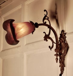 Pair of French Gothic Arts & Crafts Degue Wall Sconces by Louis Majorelle