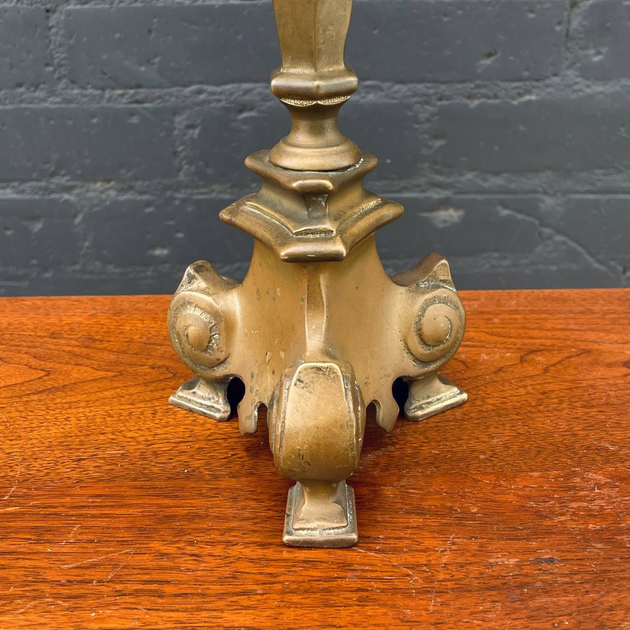 Pair of French Gothic Brass Candle Stick Holders For Sale 5