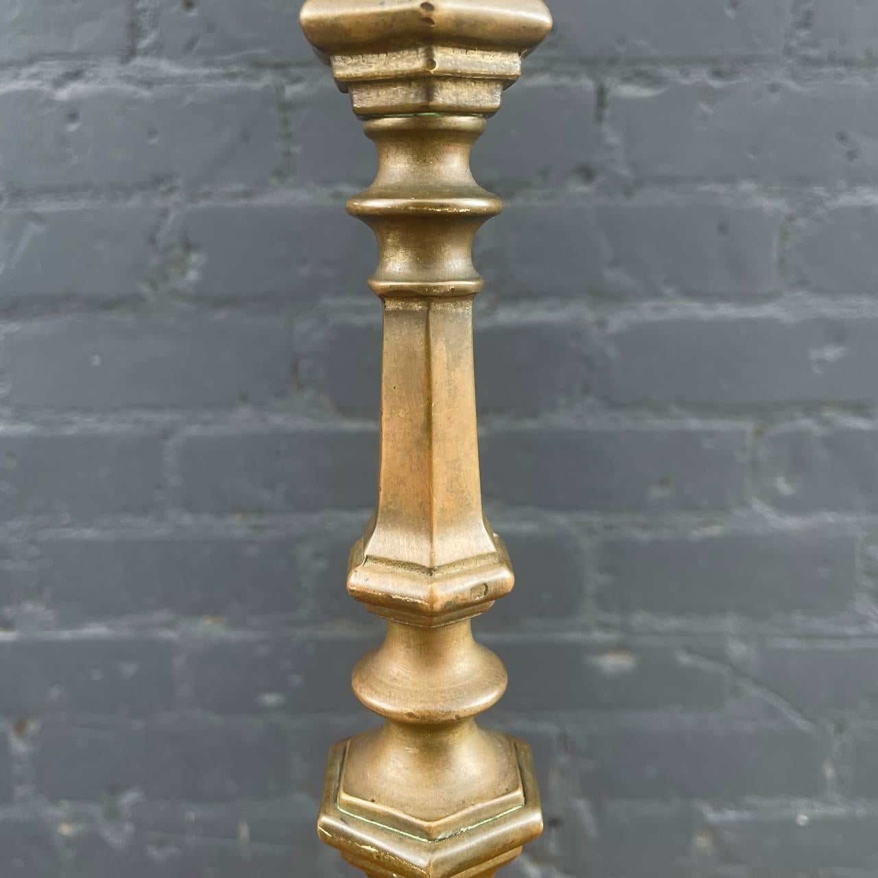 Pair of French Gothic Brass Candle Stick Holders For Sale 3