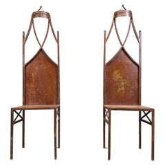 Pair of french gothic high back side chairs, 1960s