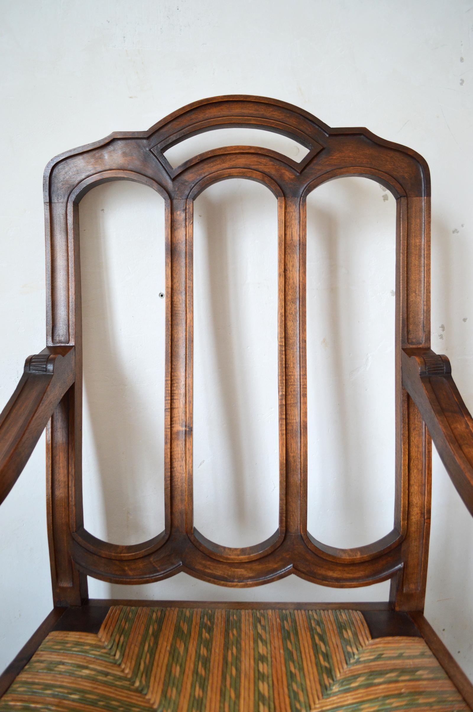 Pair of French Gothic Revival Rush Seat Armchairs in Walnut, circa 1890 For Sale 2