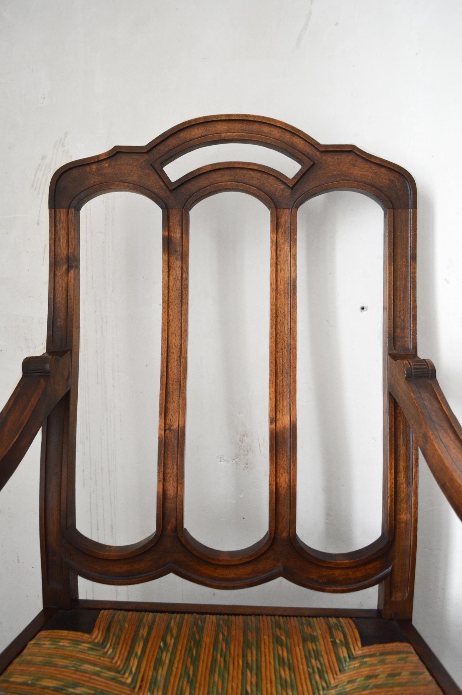 Pair of French Gothic Revival Rush Seat Armchairs in Walnut, circa 1890 For Sale 3