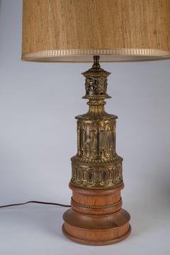 Pair of French Gothic Revival Wood and Brass Oil Lamps