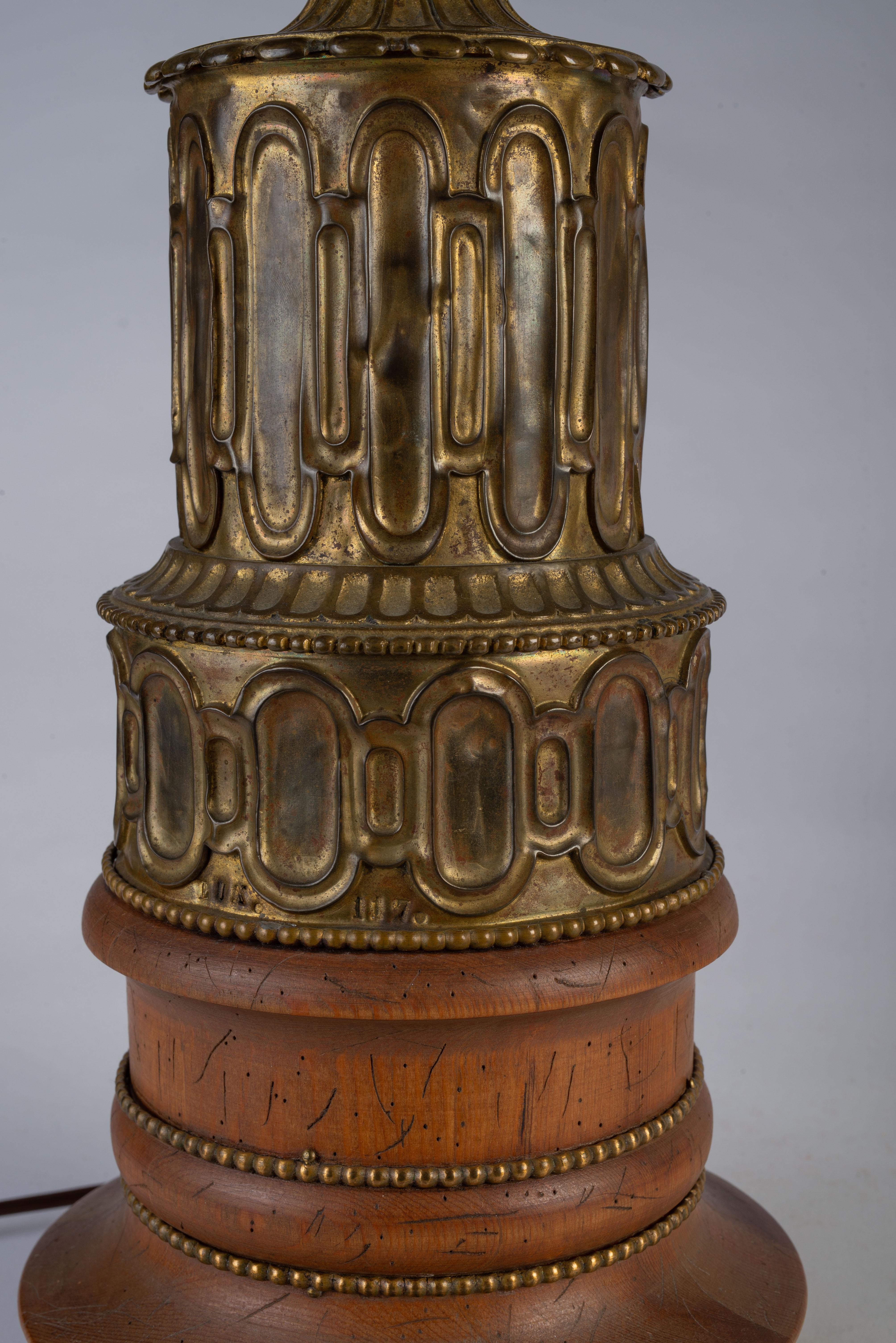 Pair of French Gothic Revival Wood and Brass Oil Lamps For Sale 1