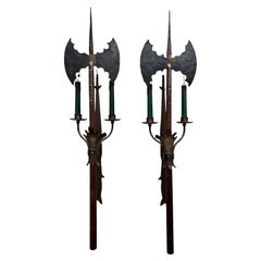 Pair of French Gothic Revival Wrought Iron Wall Sconces, circa 1950