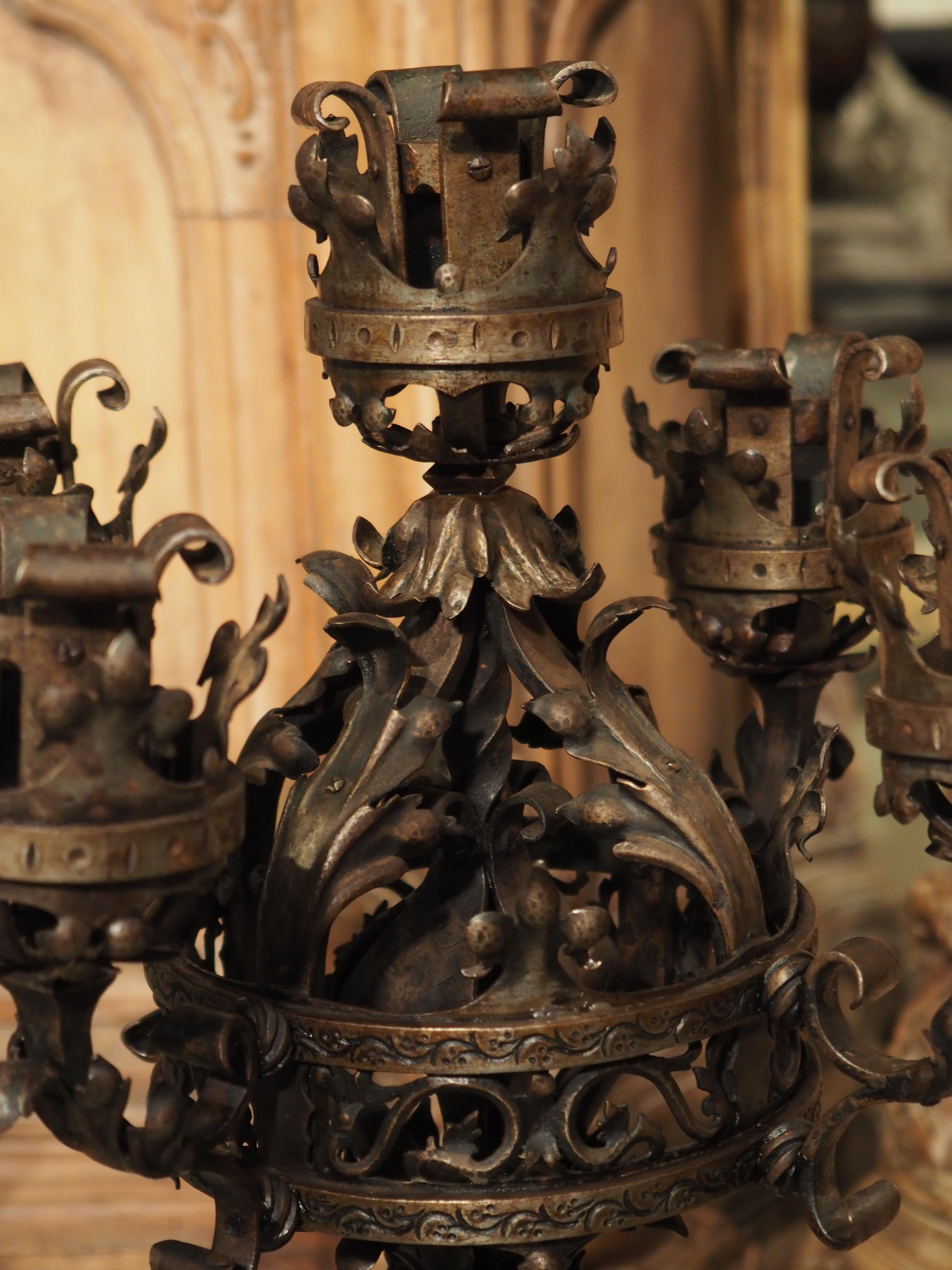 Pair of French Gothic Style Wrought Iron and Tole Candelabras, 1900s 7