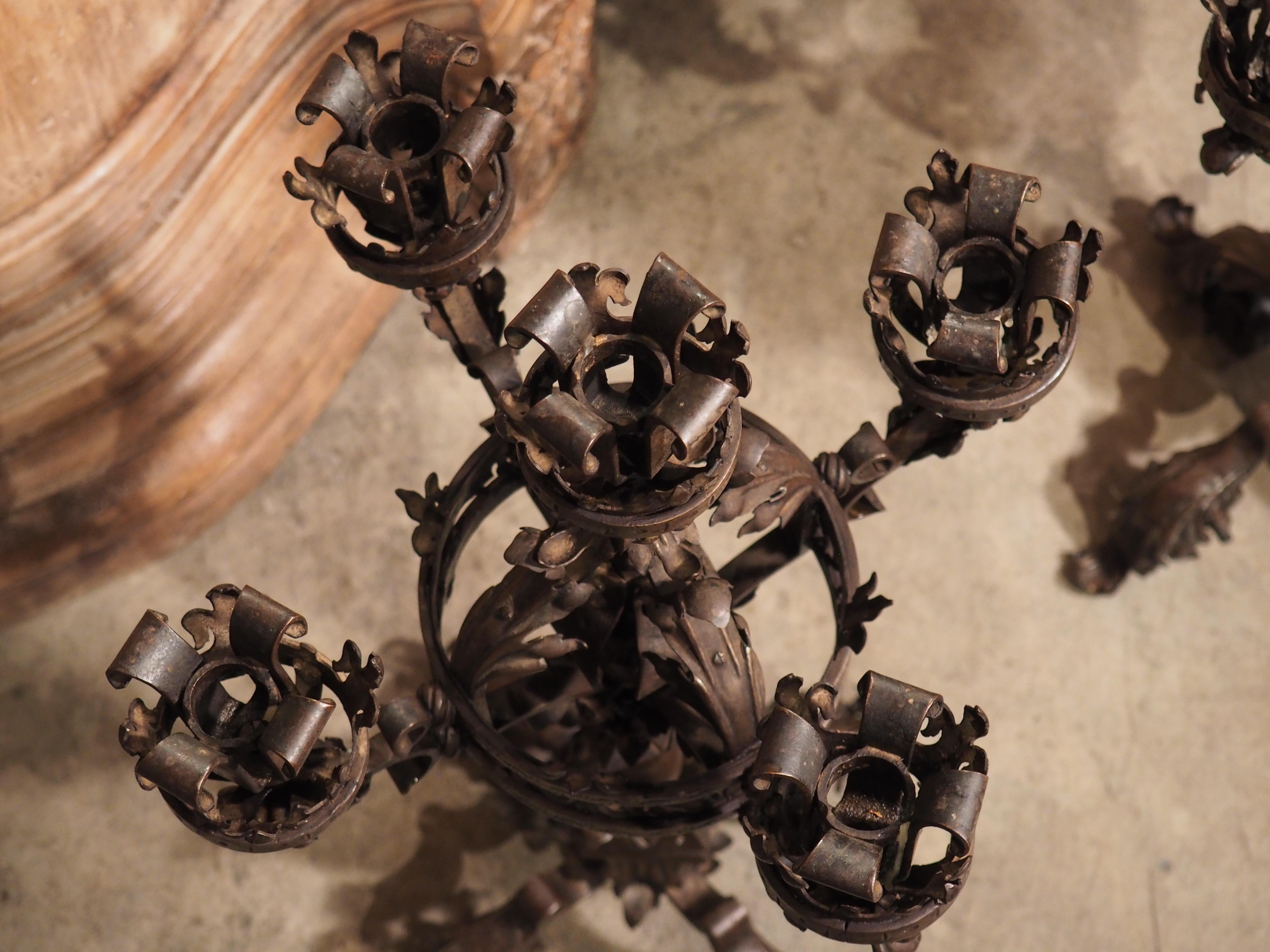 Pair of French Gothic Style Wrought Iron and Tole Candelabras, 1900s 10