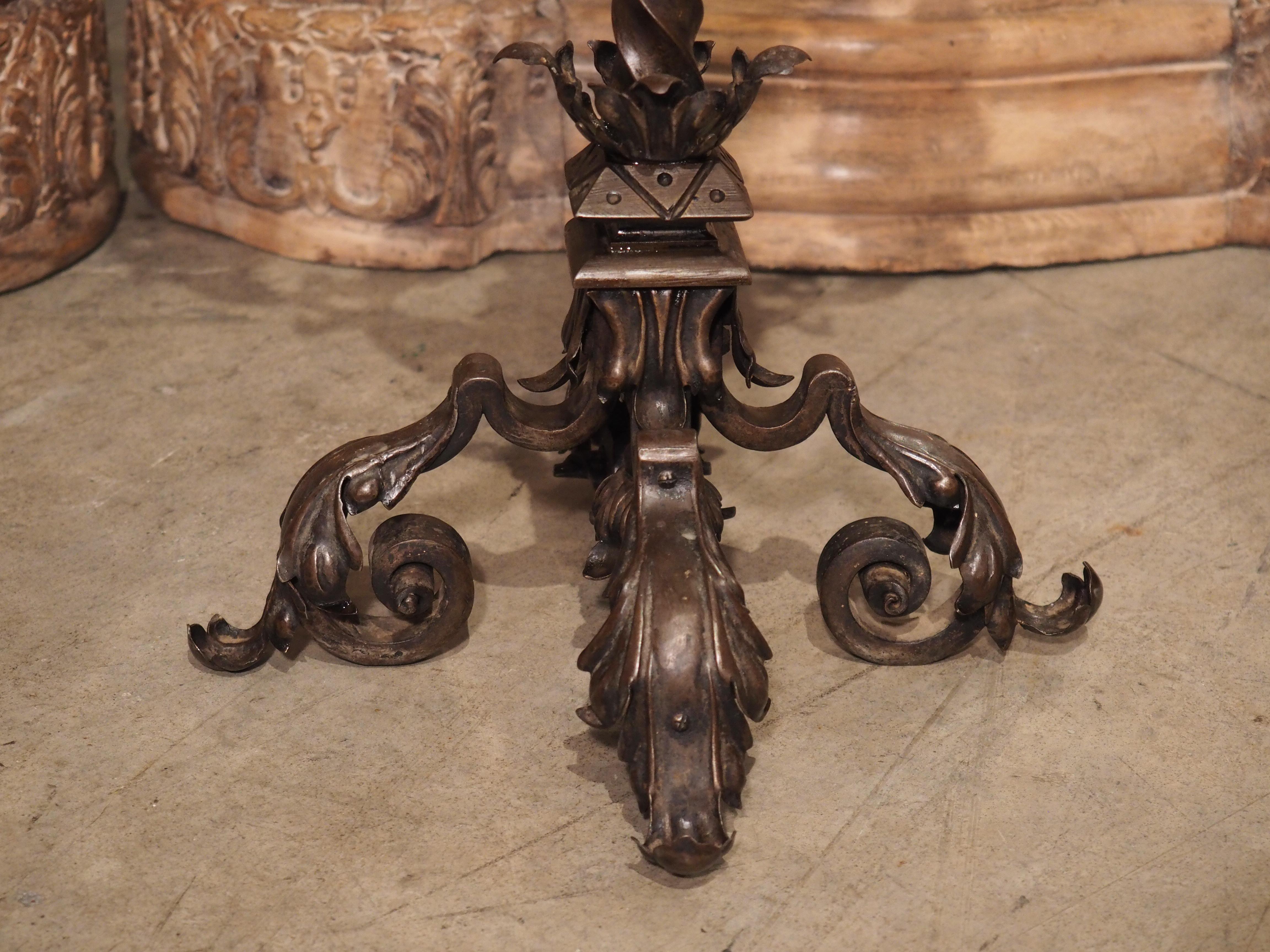 Pair of French Gothic Style Wrought Iron and Tole Candelabras, 1900s In Good Condition In Dallas, TX