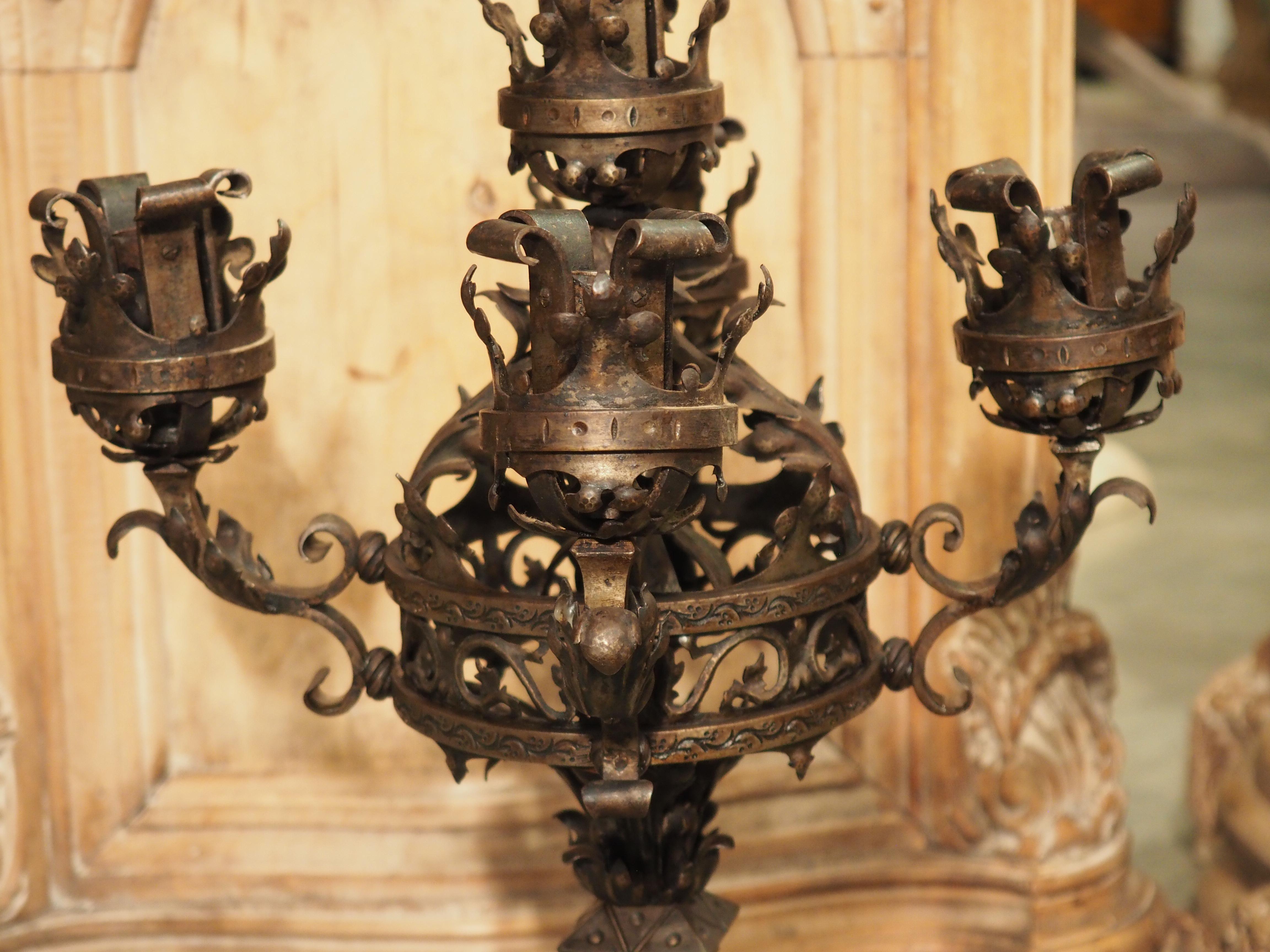 Pair of French Gothic Style Wrought Iron and Tole Candelabras, 1900s 2