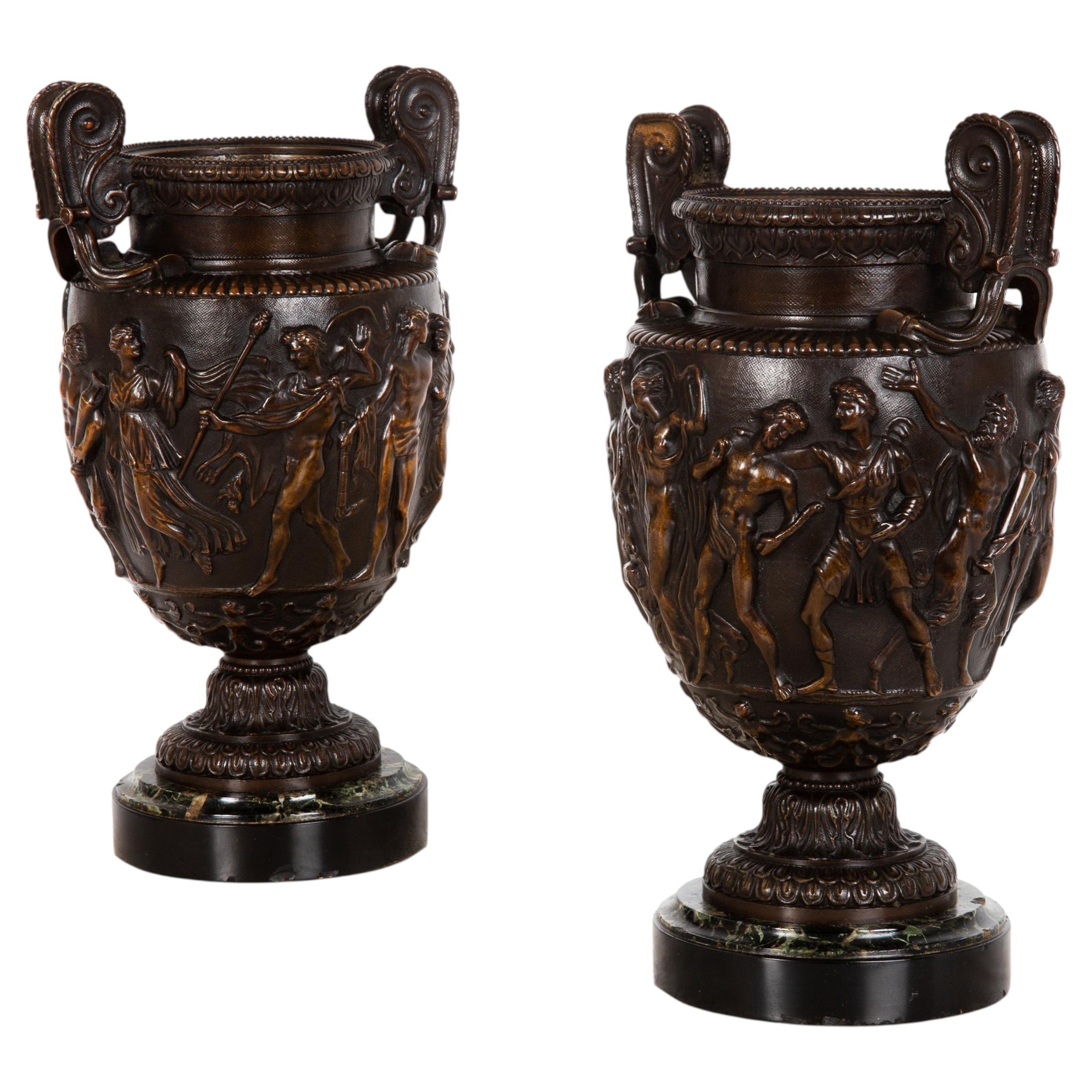 Pair of French Grand Tour Antique Bronze “Townley” Vases Urns circa 1870