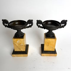 Pair of French Grand Tour Patinated Bronze Tazzas with Siena Marble Bases, 1830s