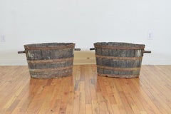 Pair of French Grape Buckets with Metal Banding and Handles, Early 20th Century